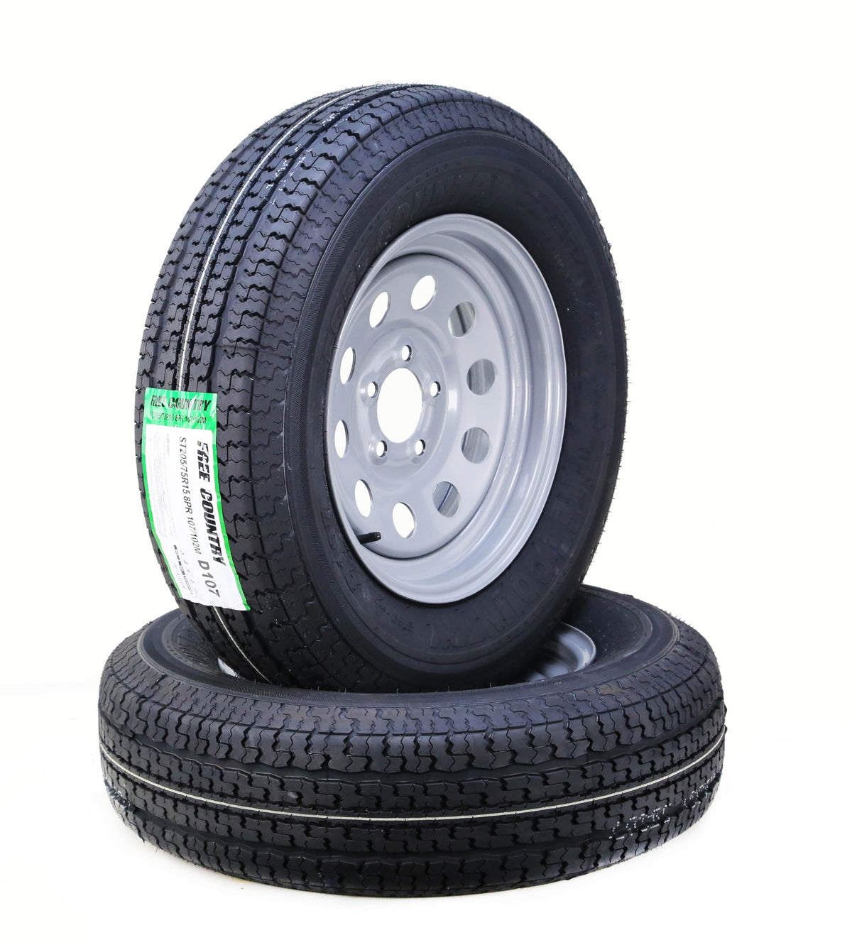 Free Country Trailer Tire Wheel Assembly St175/80R13 8-Ply D 97M 5 Lug On 4.5'' Pcd Silver Mod Rim,Set 2