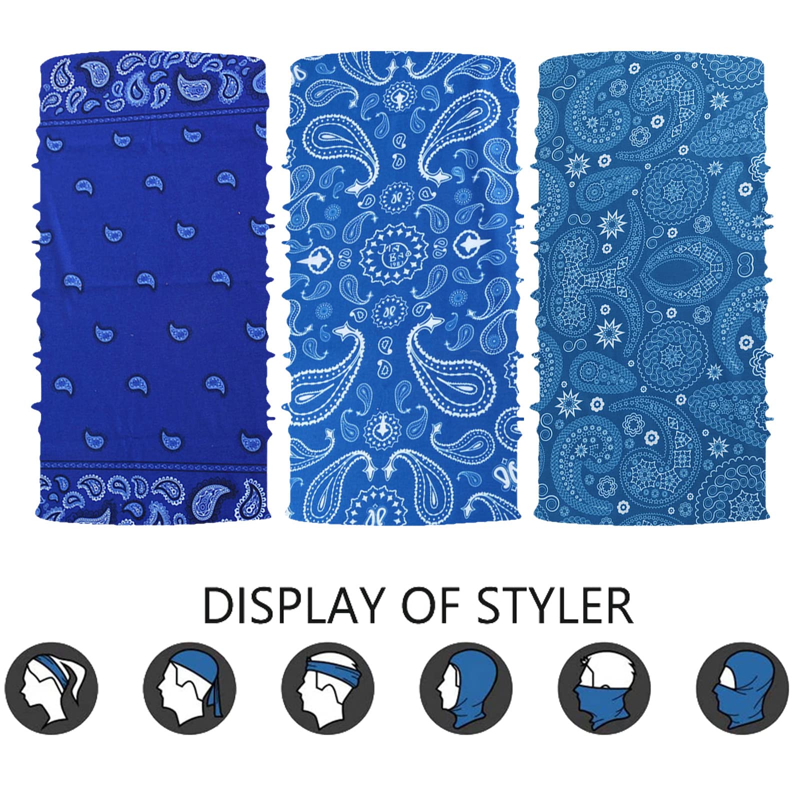 Neck Gaiter Mask Face Scarf Bandana Tube Cover Headwear Balaclava Headband Headwrap For Men And Women (6P-Blue)