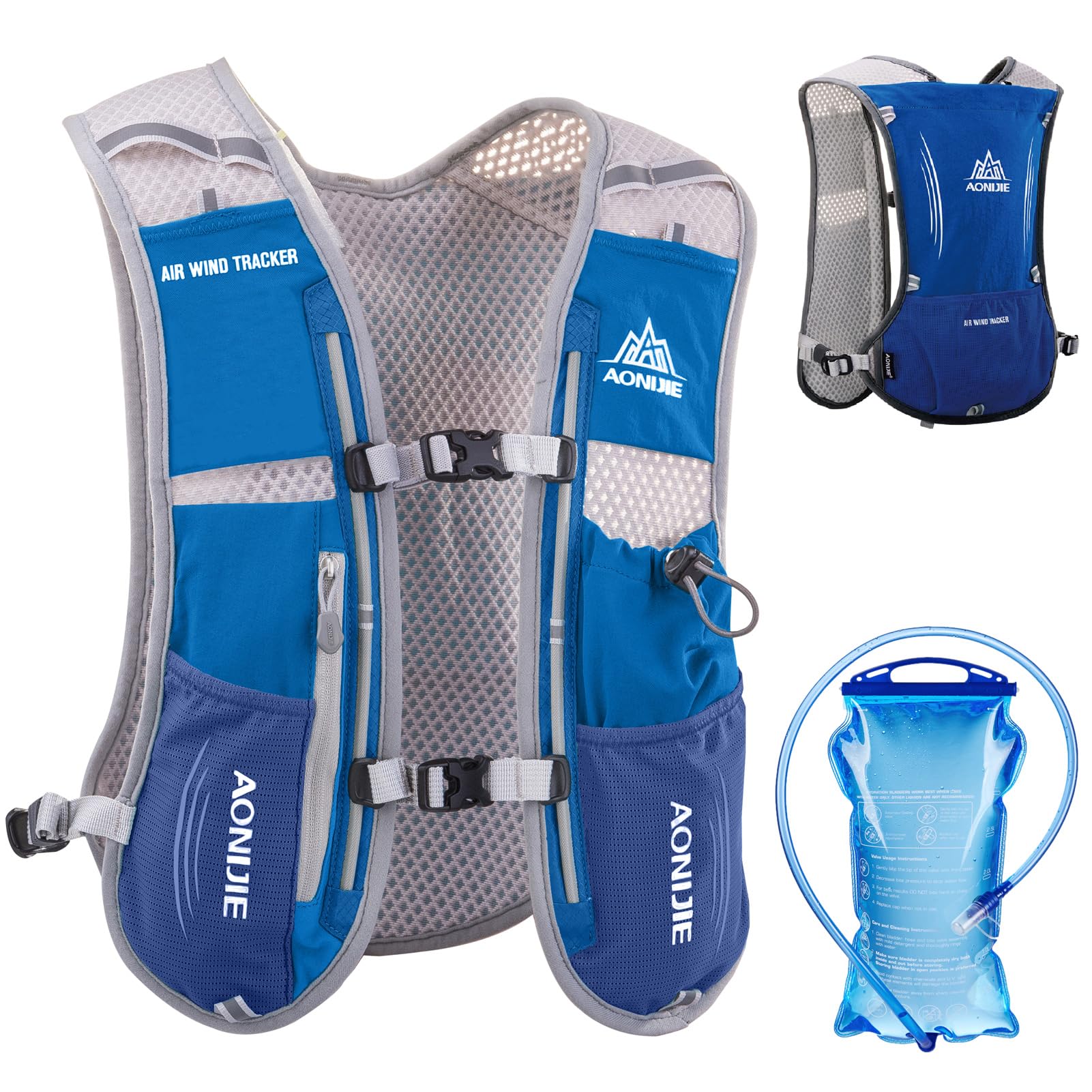 Azarxis Hydration Running Vest Backpack Pack 5L For Women And Men Jogging Trail Race Marathon Cycling Hiking (Blue With 1.5L Water Bladder)