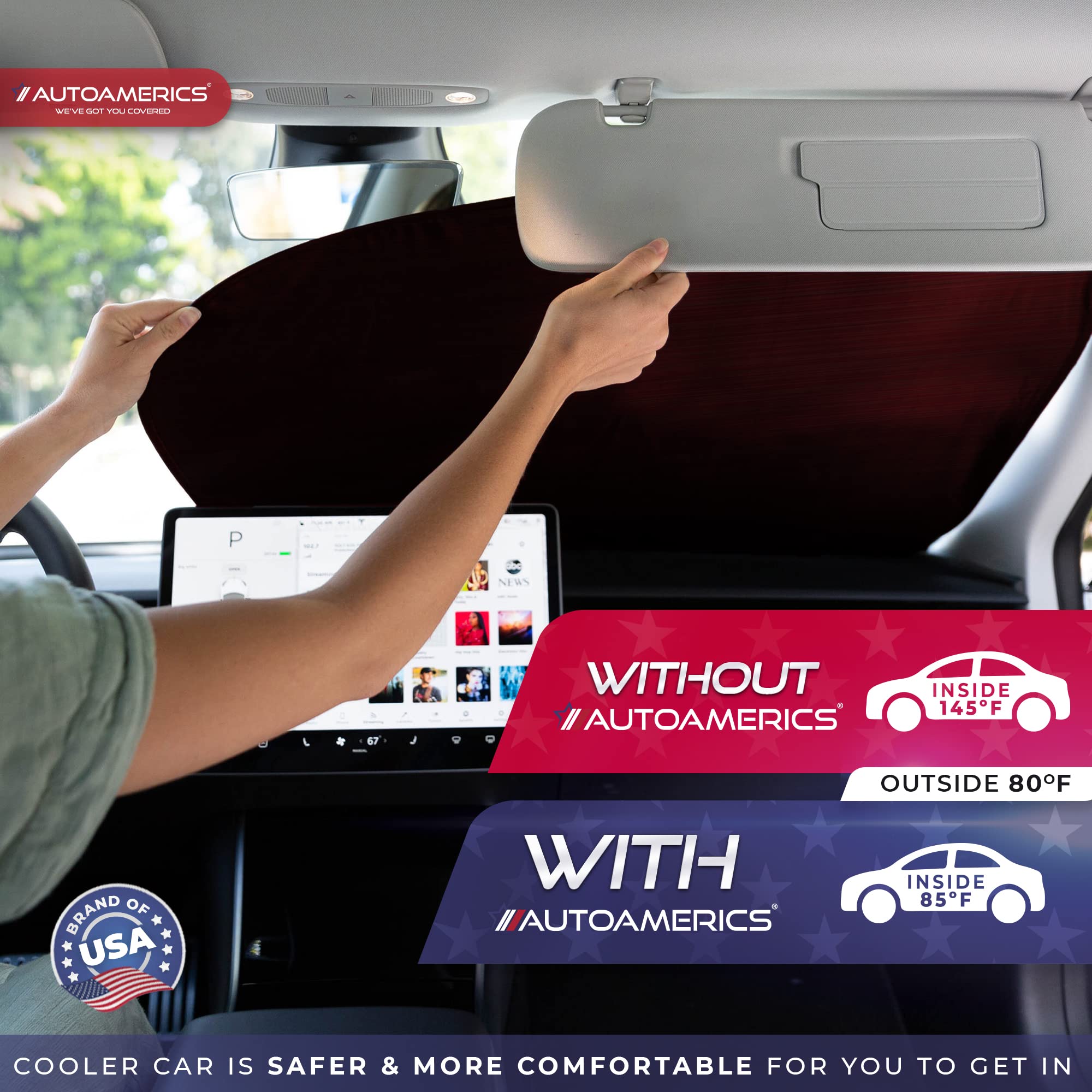 Autoamerics 2-Piece Windshield Sun Shade - Metallic Red Foldable Car Front Window Sunshade for Most Cars SUV Truck - Heat Blocke