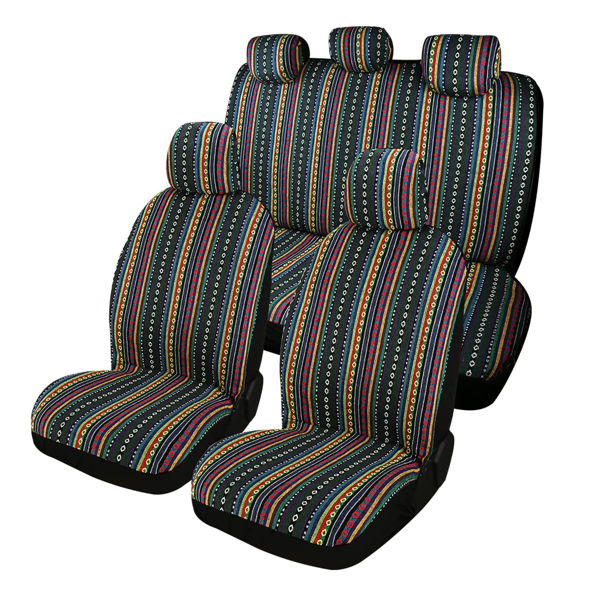 Ponyjoyup Baja Saddle Blanket Car Seat Covers 4Pcs Front, Breathable And Washable Striped Woven Automotive Vehicle Seat Cover, Universal Boho Seat Cover For Sedan, Suv, Truck, Airbag Compatible