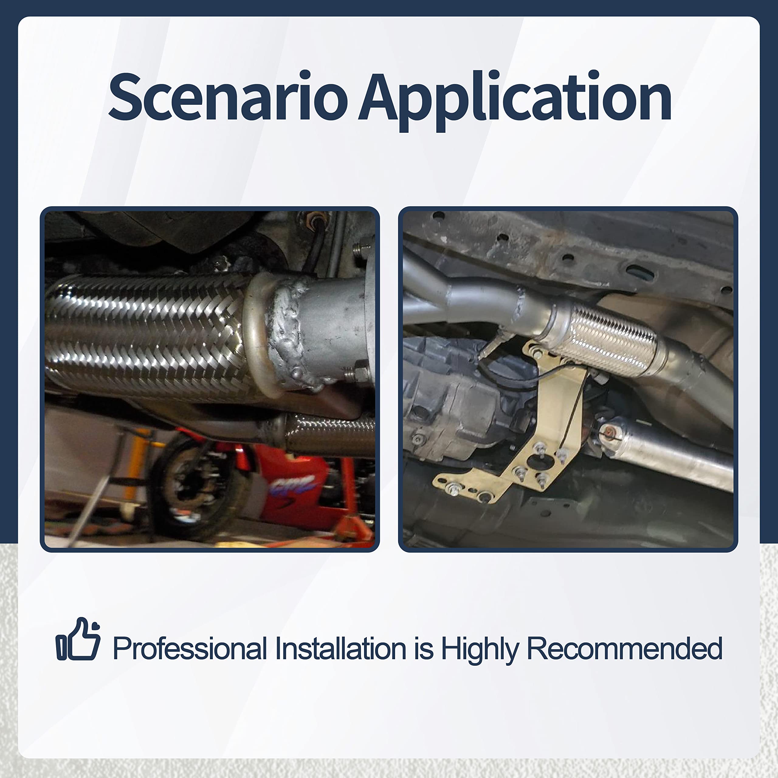 FGJQEFG 2PCS Exhaust Flex Pipe Stainless Braid 2.25''Inch x 6''Inch w/Ends 10''Inch Long Heavy Duty