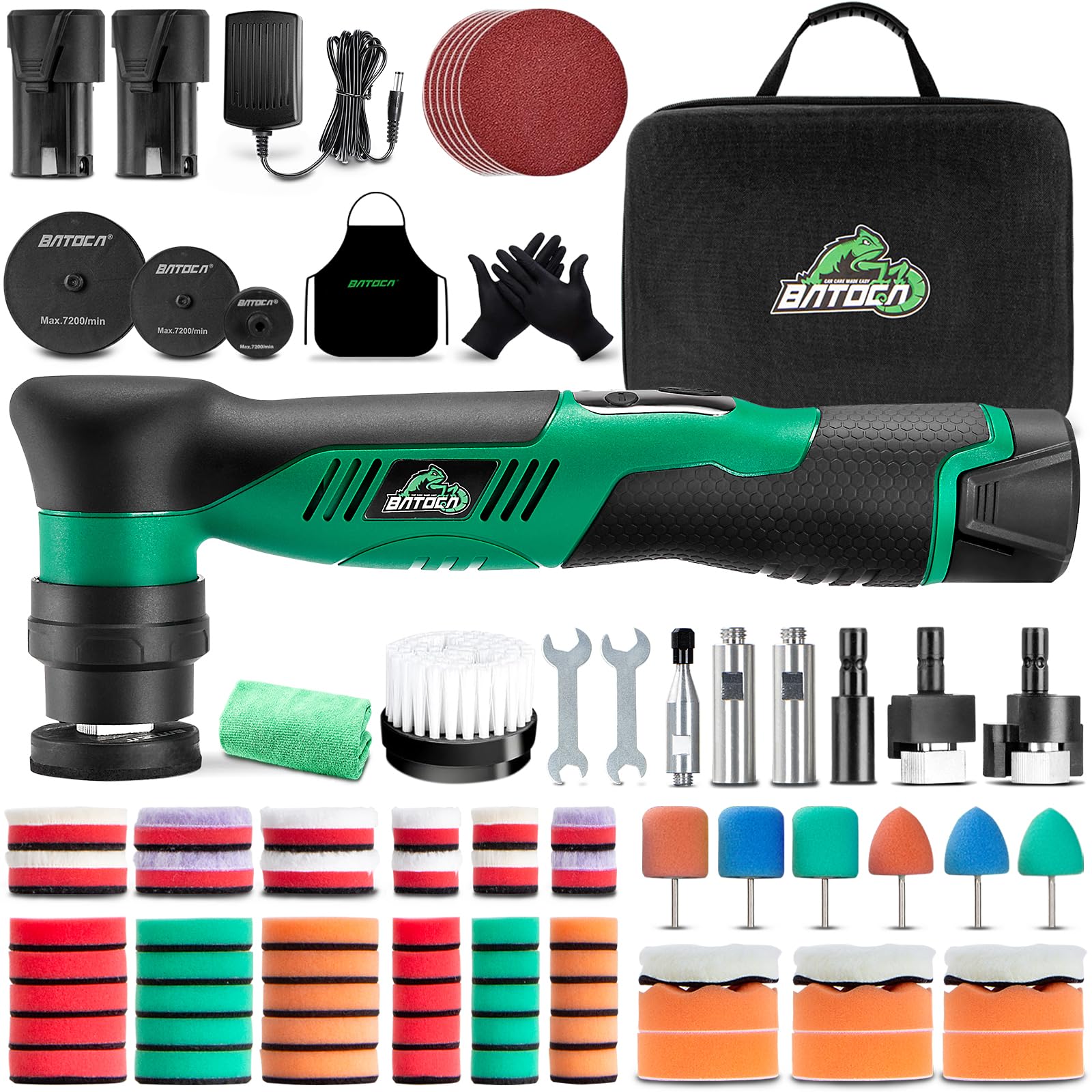 BATOCA S5 Cordless Car Buffer Polisher Sander Dual Action & Rotary Polishing Machine 1/2/3 Inch Polishing Pads for Car Detailing