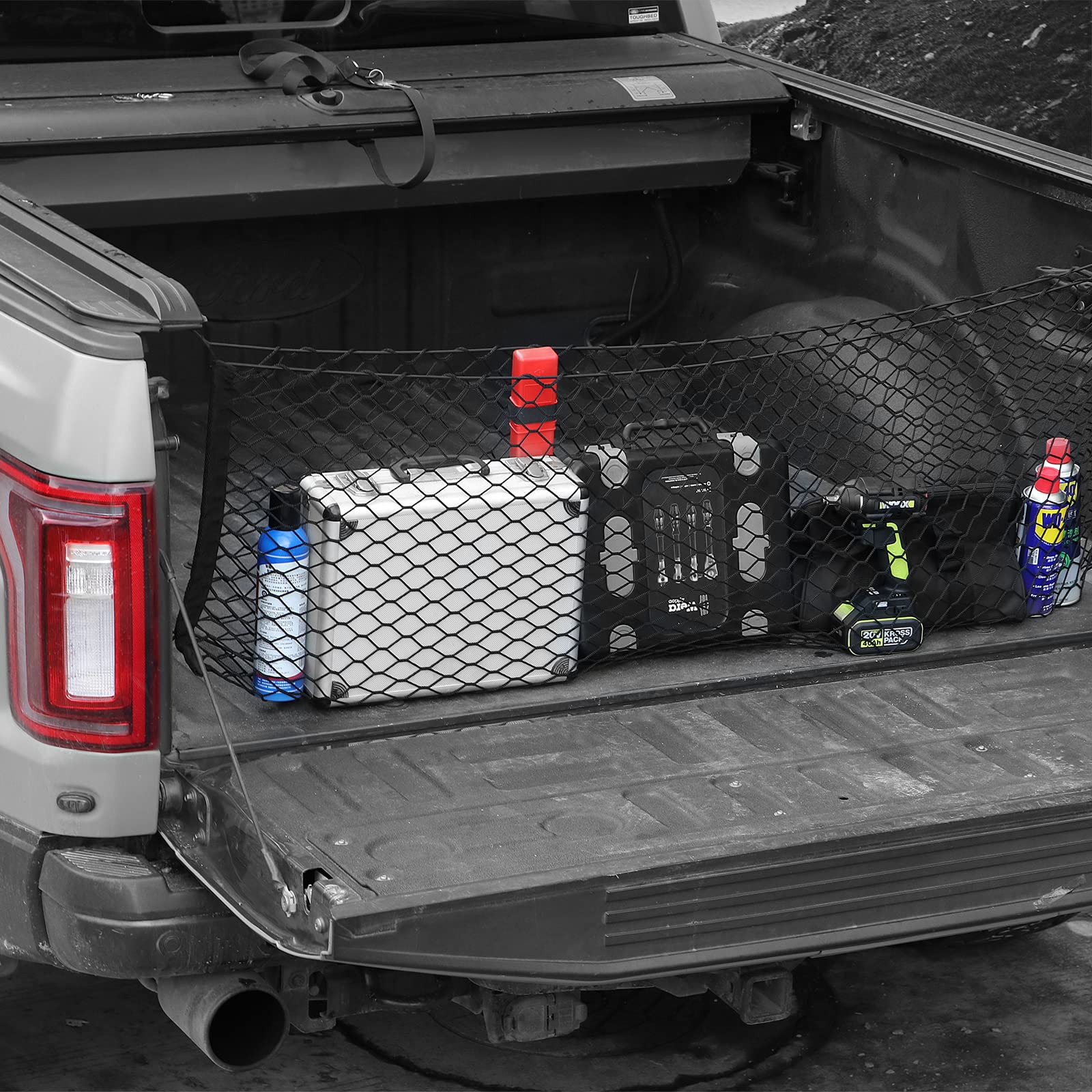 Cargo Net Organizer With Elastic Mesh & Hooks - Grocery Holder For Truck Beds
