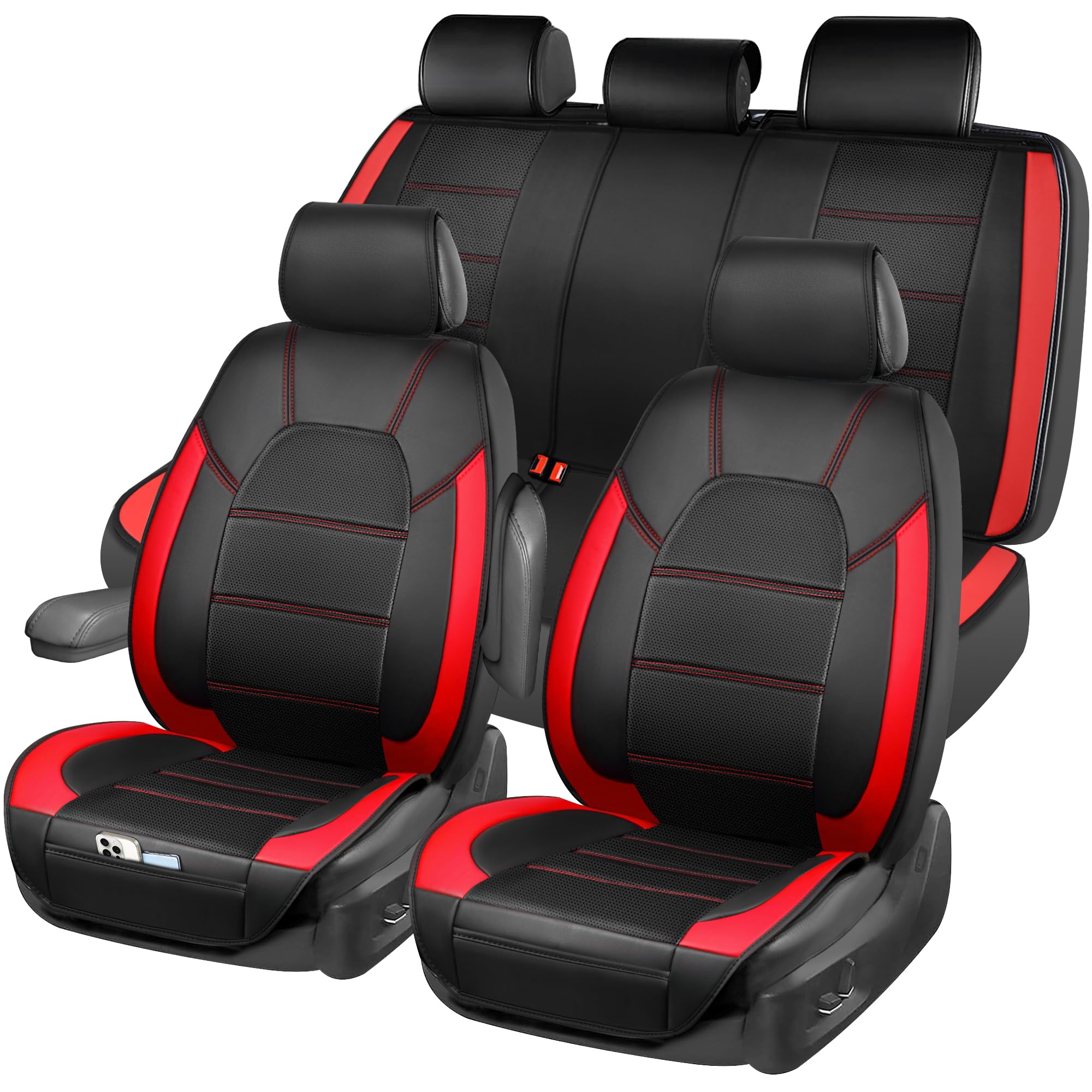 Car Pass 5 Seats Leather Car Seat Covers, Sideless Car Seat Protectors With Storage Pocket, Water Resistance Seat Cover, Univers