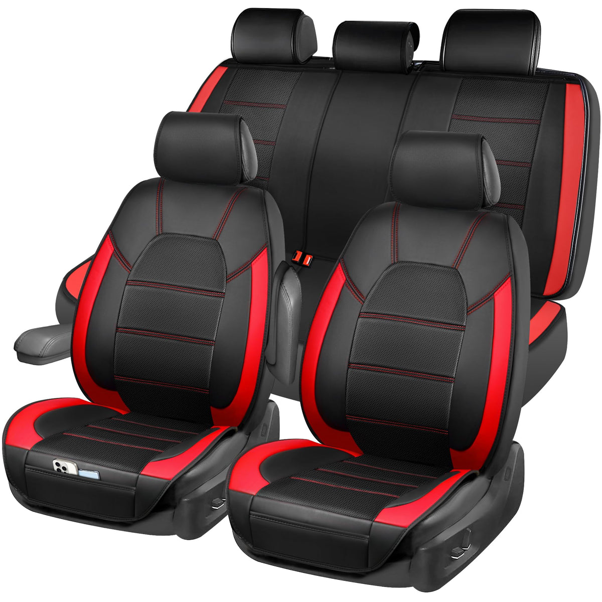Car Pass 5 Seats Leather Car Seat Covers, Sideless Car Seat Protectors With Storage Pocket, Water Resistance Seat Cover, Univers