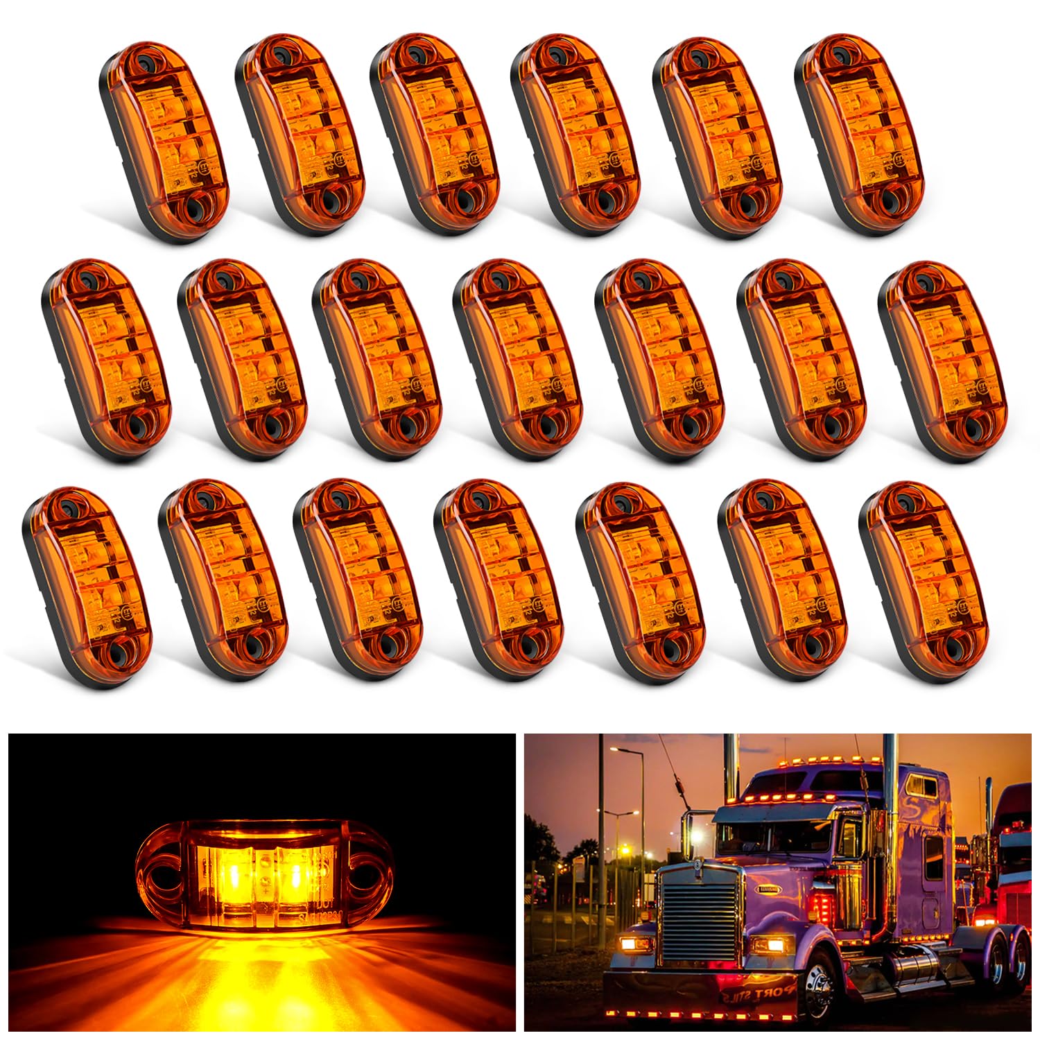 Nilight 2.5Inch Oval Side Marker Light 20Pcs Amber 2 Diode Led Trailer Clearance Lights Indicator Taillight Waterproof Surface M