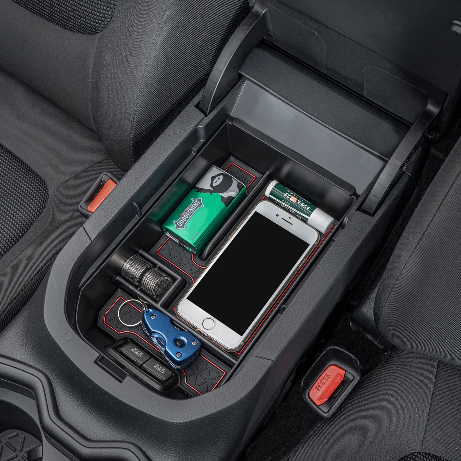 Topinstall Red Center Console Tray Compatible With Rav4 2023 2022 2021 2020 2019 Accessories, Armrest Box Organizer Insert Abs Plastic Storage Box