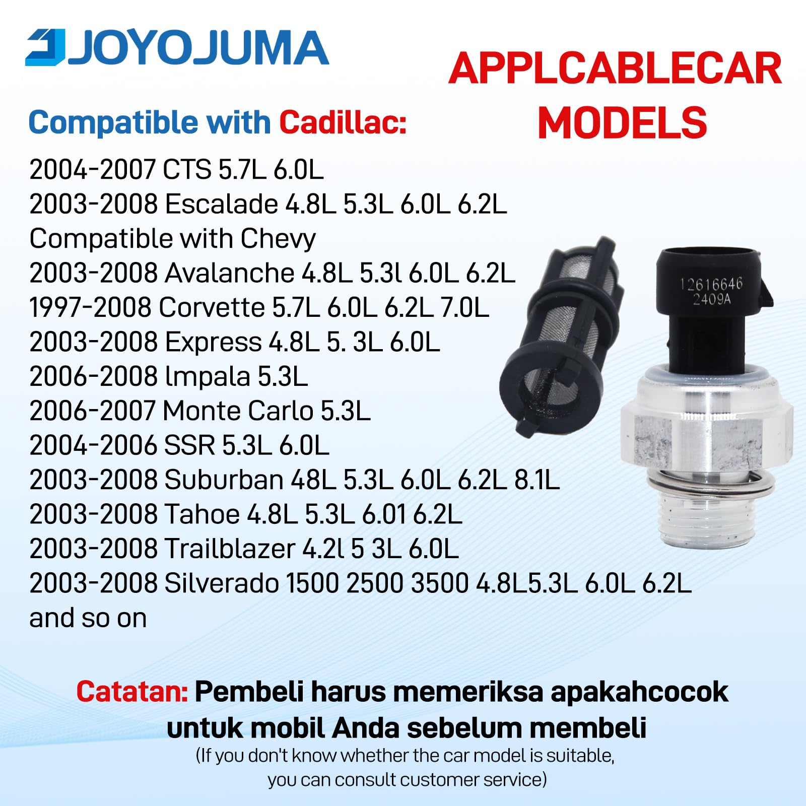 12677836 Oil Pressure Switch/Sensor/Sending Unit For 2003-2008 Chevrolet Chevy Silverado Gmc Sierra Buick Lacrosse Cadillac Esca