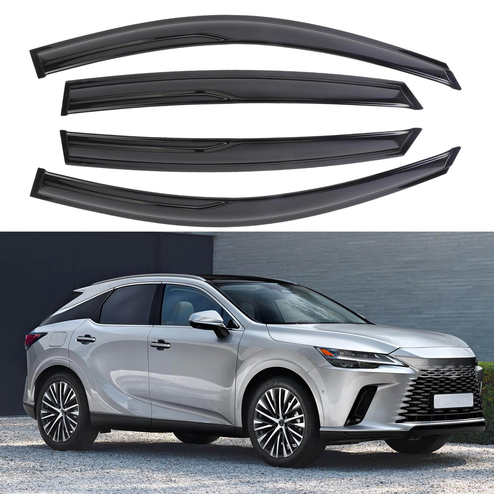 AOKAILI 4Pcs Smoke Black Tinted Tape-On Window Visor Deflectors Rain Guards Compatible with 2023+ RX