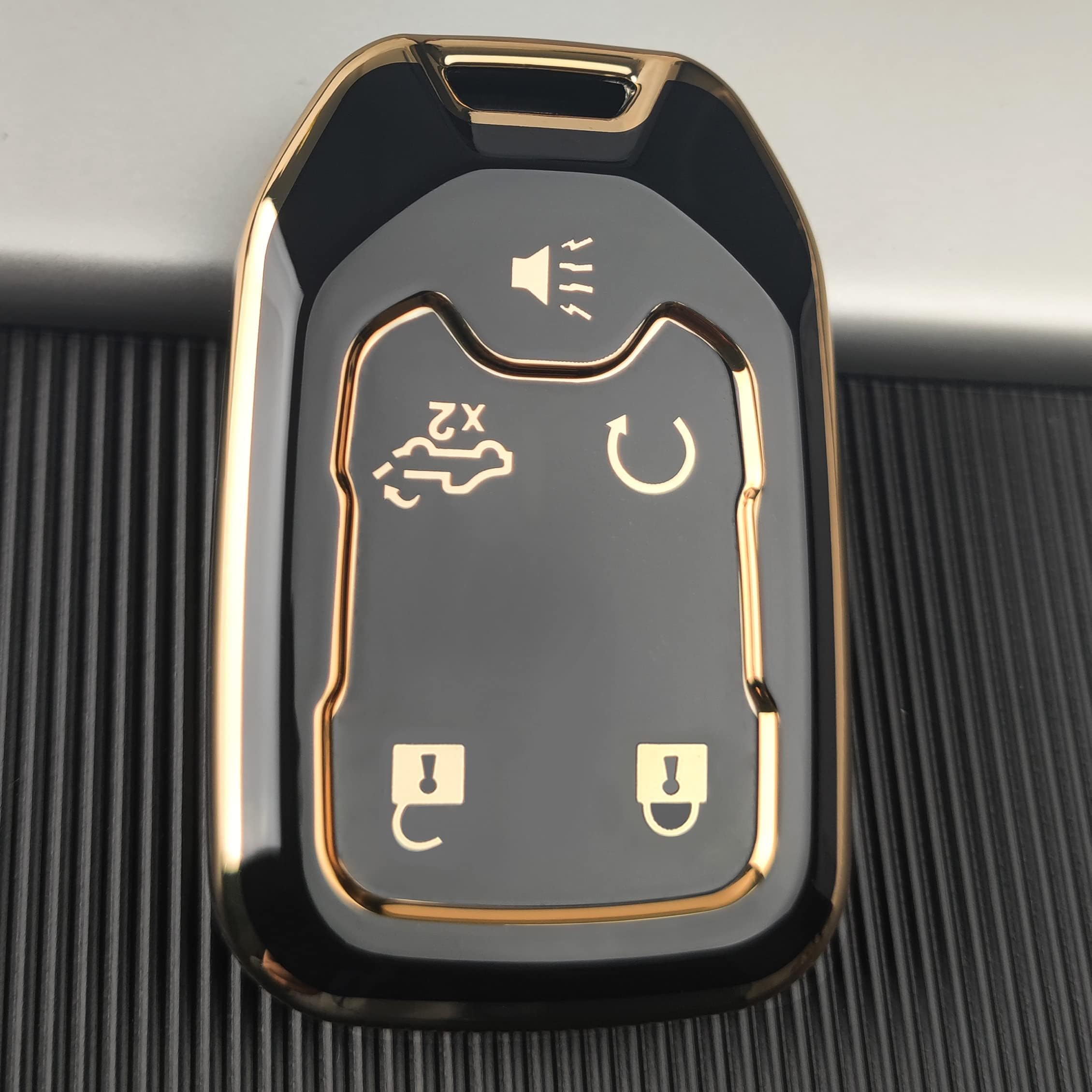 Ollen 5-Button Tpu Key Fob Cover, Fit For Gmc Acadia 2017-2025, For Terrain 2018-2025, For Sierra 2019-2025, For Chevy Silverado 2019-2022, Full Protection Soft Tpu Key Case, With Bling Ring, Black