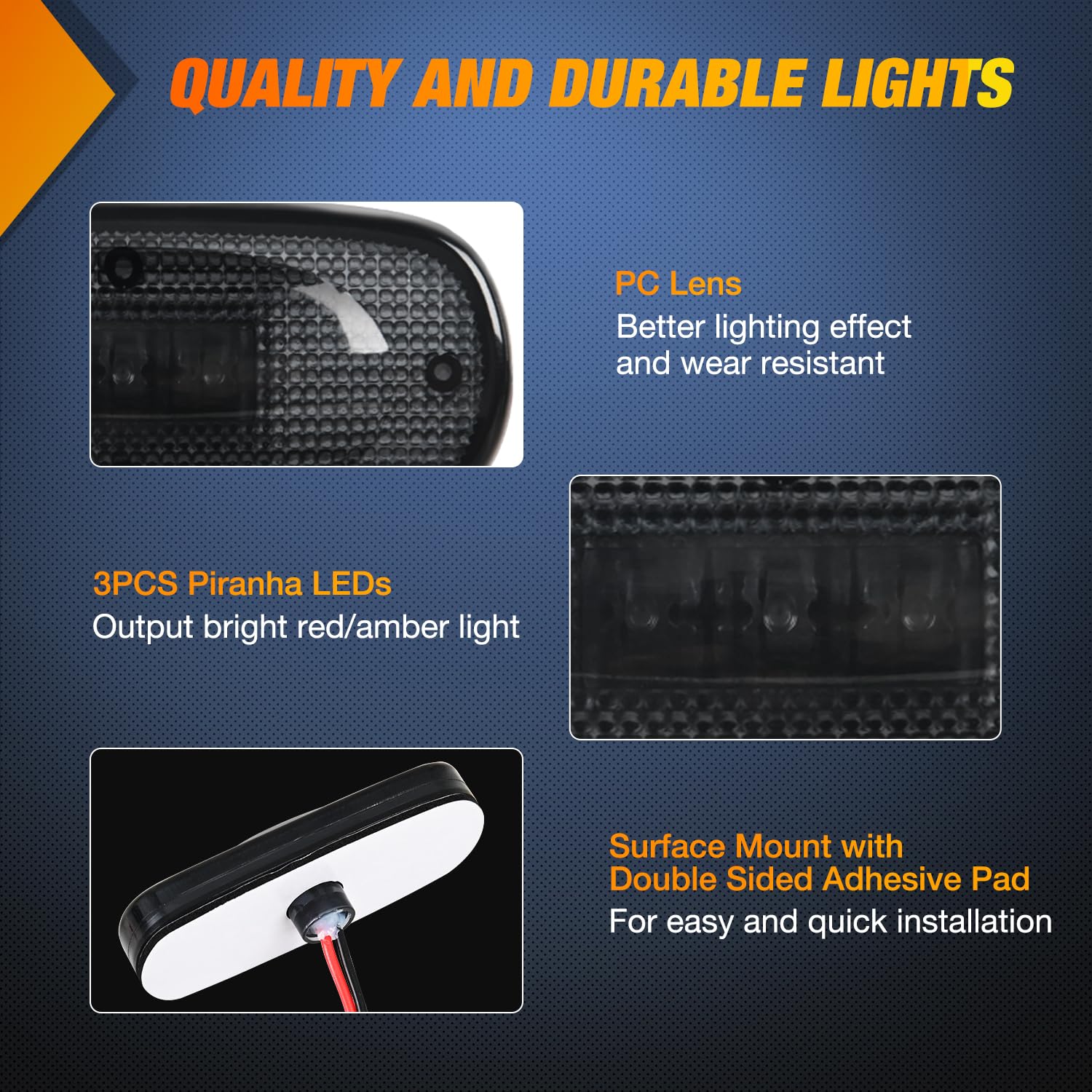 Nilight Wheel Fender Side Marker Lights, 4 PCS, 3 LED, Smoked Red/Amber, Waterproof, Compatible with 2003-2009 Dodge Ram 1500/2500/