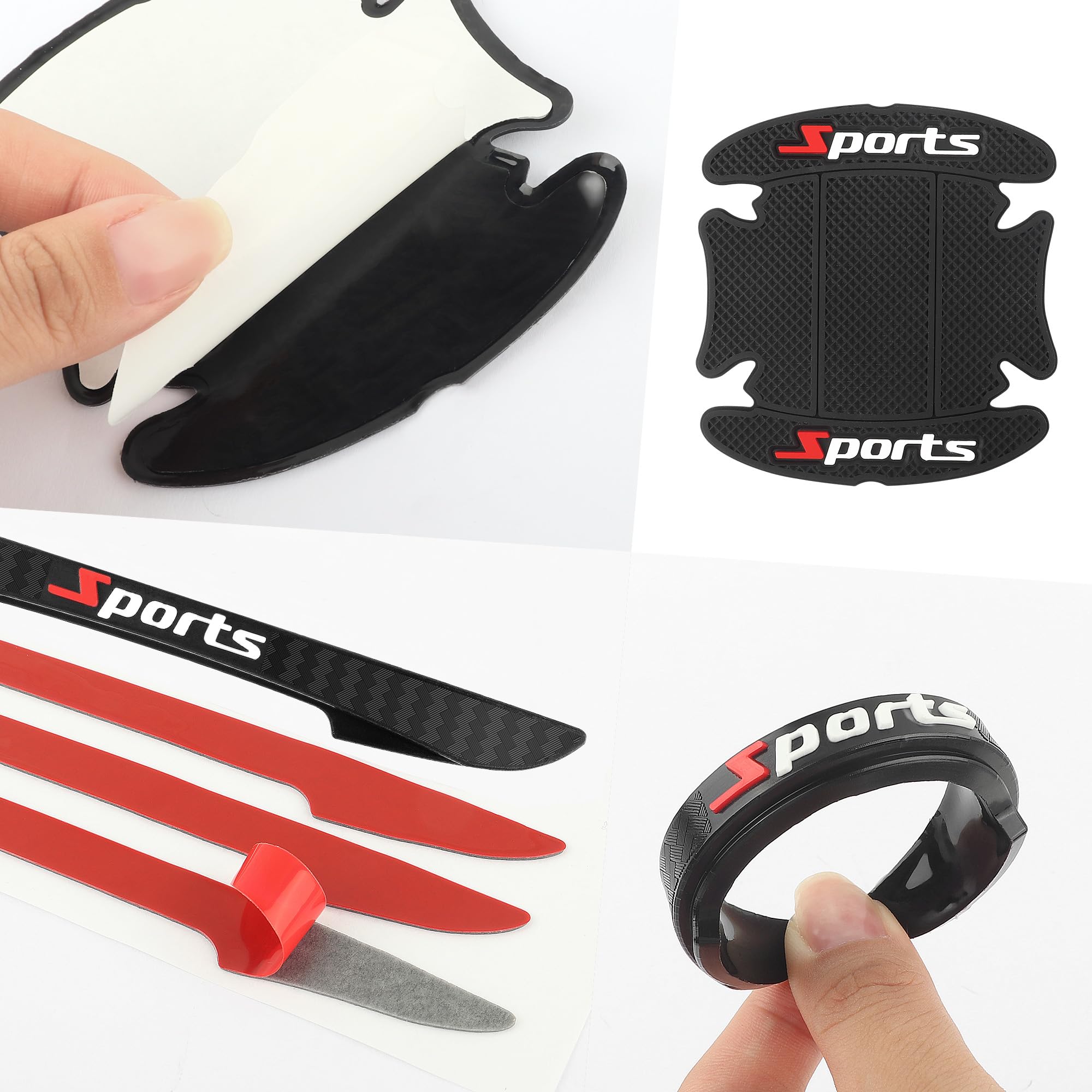 4PCS Car Door Protector+4PCS Car Door Handle Protector,Sports Car Door Handle Scratch Protector,Universal Car Door Edge Protecto