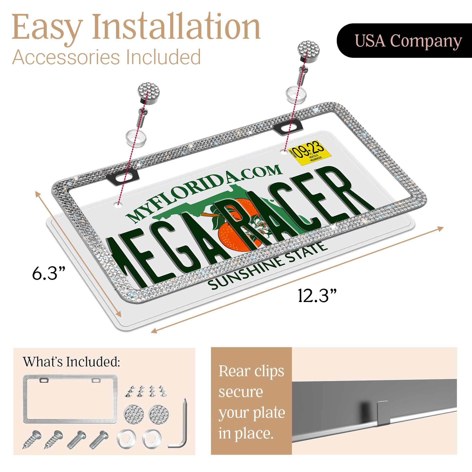 Bling License Plate Frames for Women | Sparkly Rhinestone License Plate Frame Bling Licence Plate Frame Holder Tag Car Plate Fra