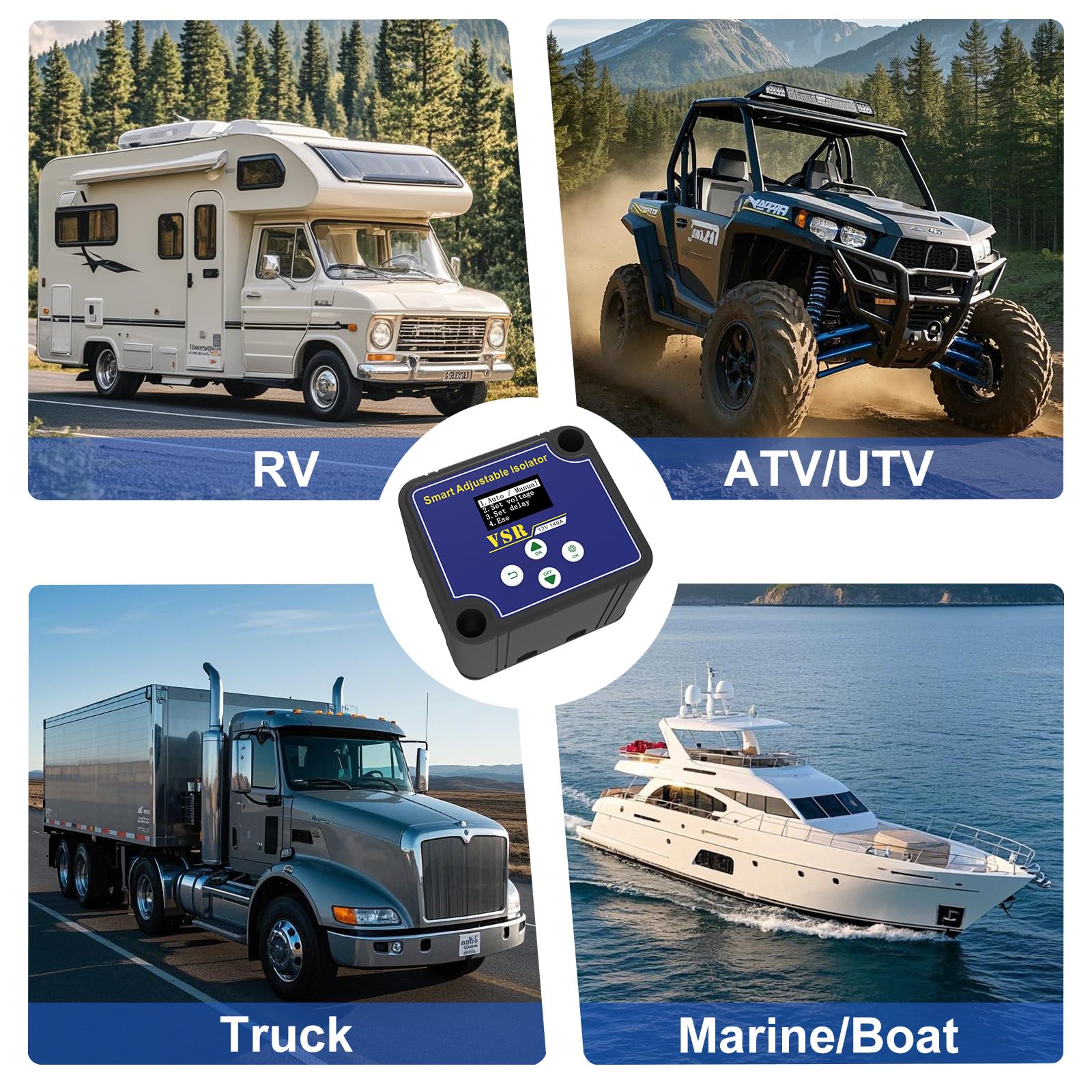 Uckasayfy Adjustable Dual Smart Battery Isolator 12V 140Amp, Voltage Sensitive Relay Vsr Compatible With Utv Marine Car Rv Boat