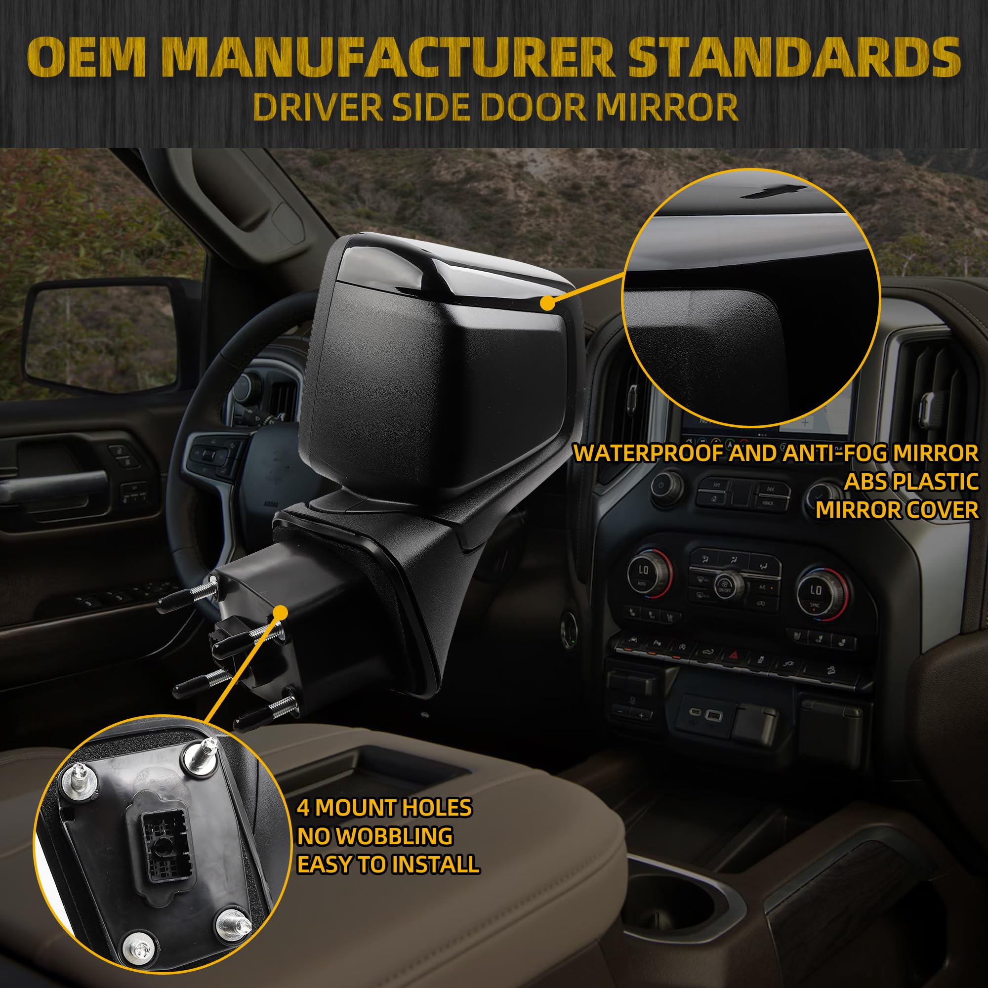 Dasbecan Left Driver Side Mirror Compatible with 2019-2024 Chevy Silverado 1500 with Power Heated/Blind Spot/Manual folding Glos