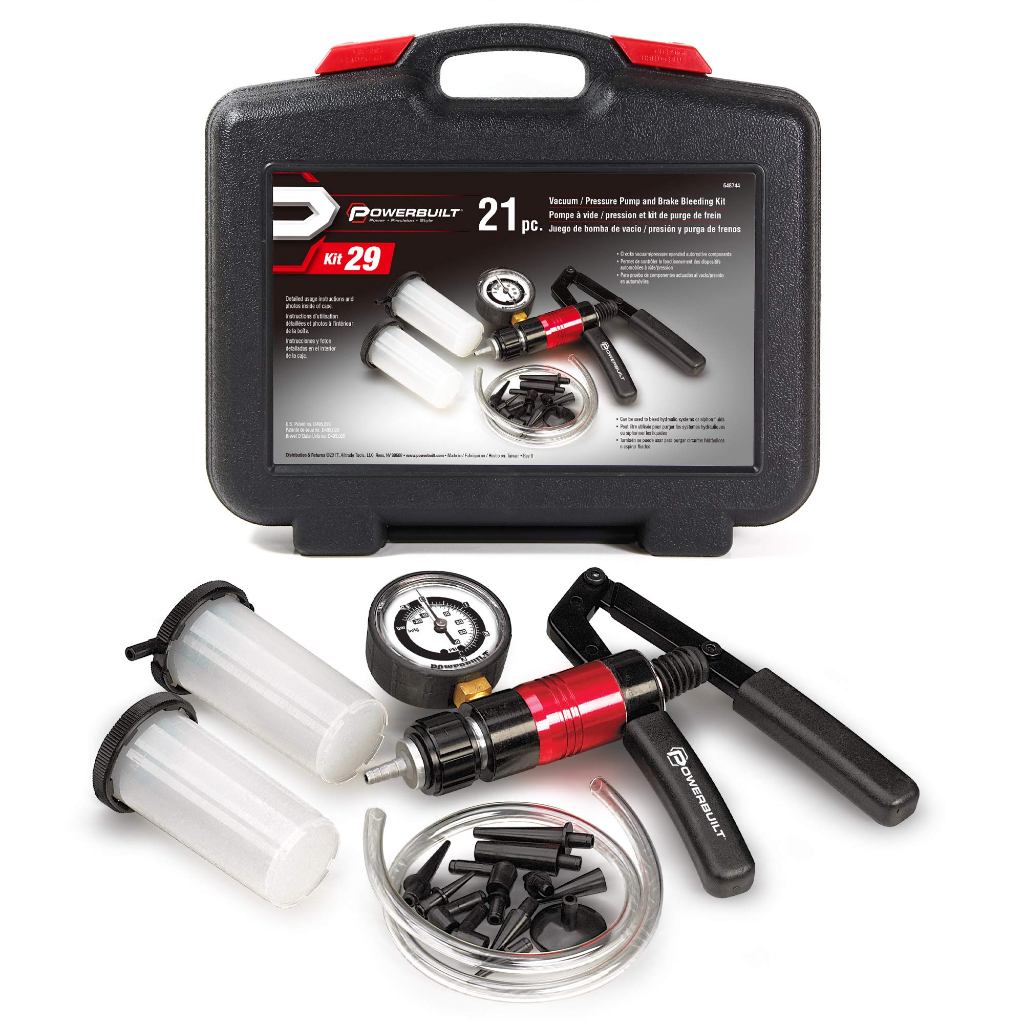 Powerbuilt Vacuum Pump Set with Hoses, Repair Components and Hydraulic Systems, Hoses, Reservoir and Adaptors, Bleed Air and Sip