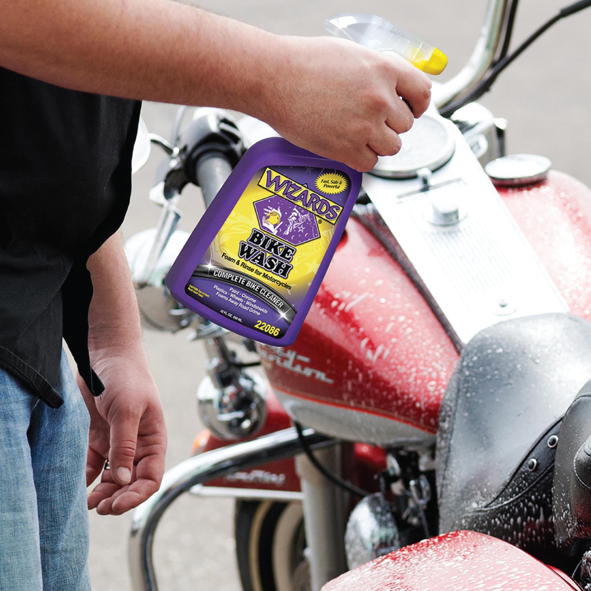 Wizards Motorcycle Cleaning Kit - Bike Wash Foam And Rinse, Quick Detailer Spray, And Bug Remover With Fiber Cloth And Detailing