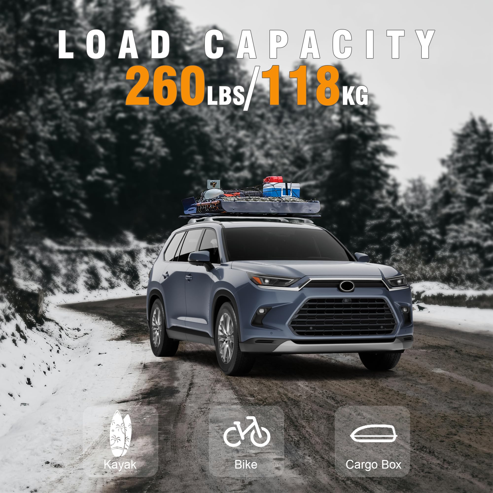 Autekcomma Heavy Duty Silver Upgraded Roof Rack Crossbar Compatible For Toyota Grand Highlander 2024Up All Grades.Max 260Lb Load