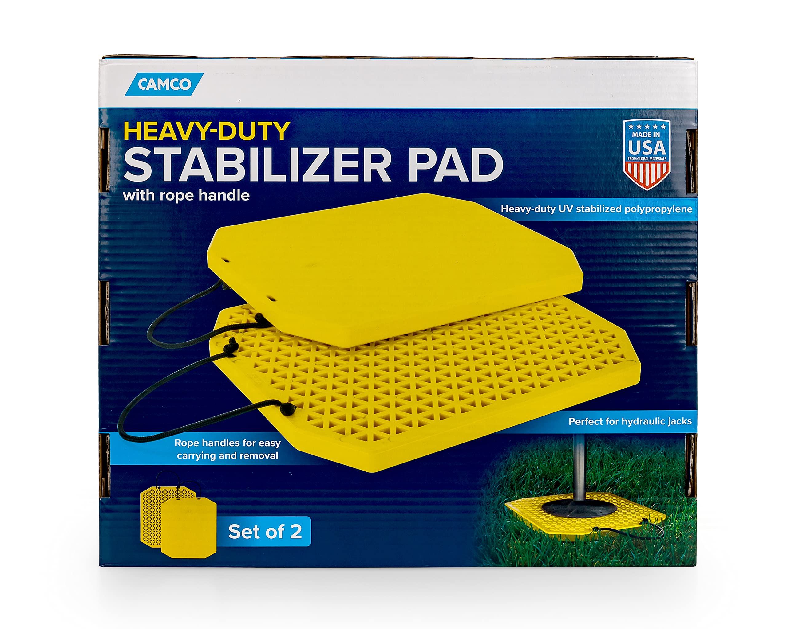 Camco 44545 Heavy-Duty Extra-Large Stabilizer Jack Pads With Handle - Set Of 2