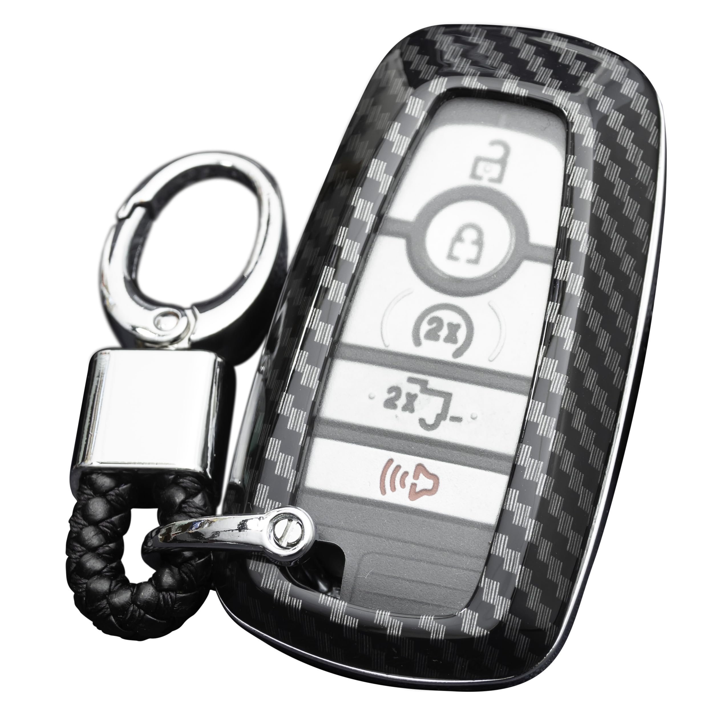 Mihumimo Carbon Fiber Car Key Fob Cover Case Chain Compatible With Ford F-150 Raptor Explorer Escape Fusion Bronco Sport Edge Li