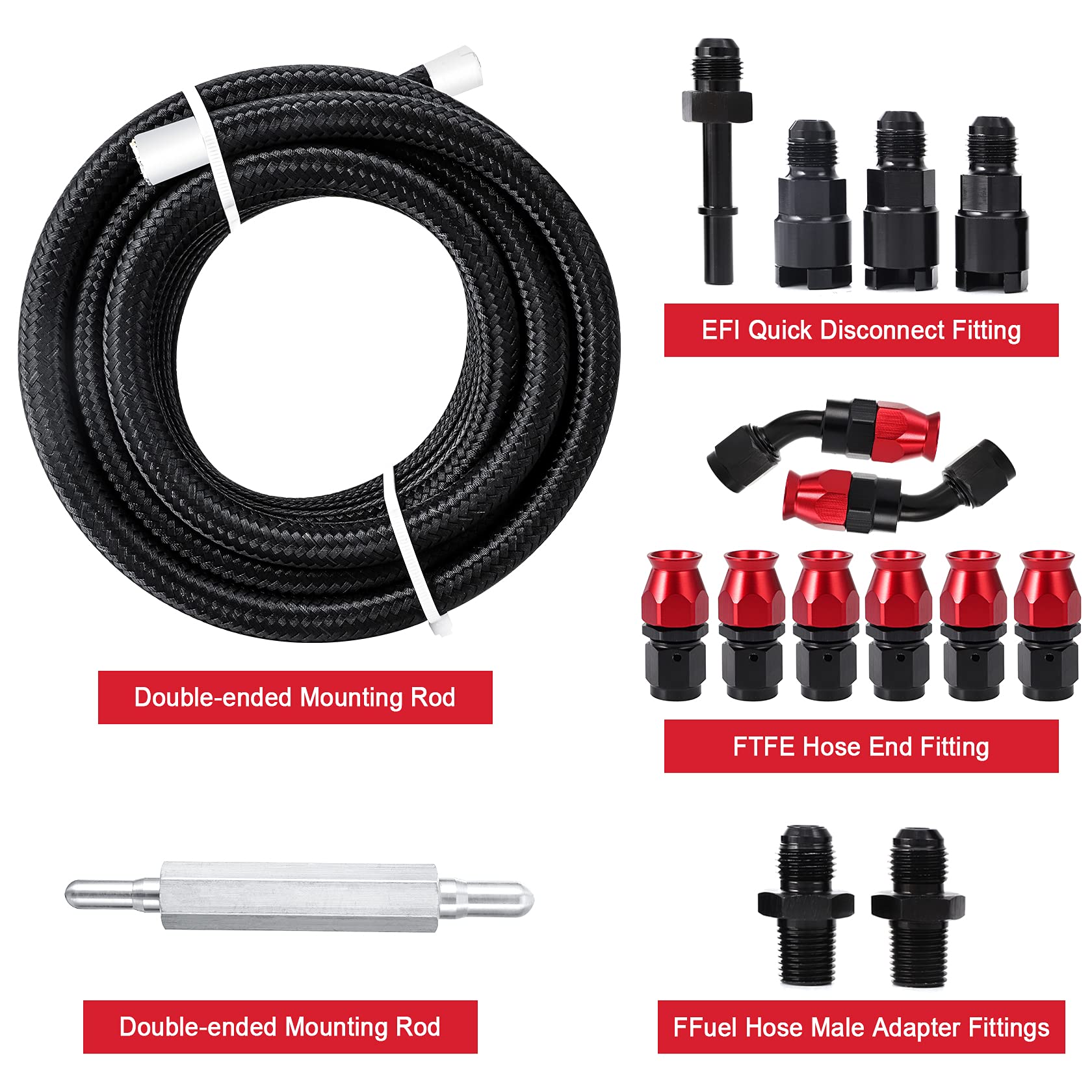 25Ft Ptfe Fuel Line Kit: 6An 3/8' Fuel Hose Efi Ls Fuel Injection Line E85 Oil Gas Hose Fitting Kit Nylon Stainless Steel