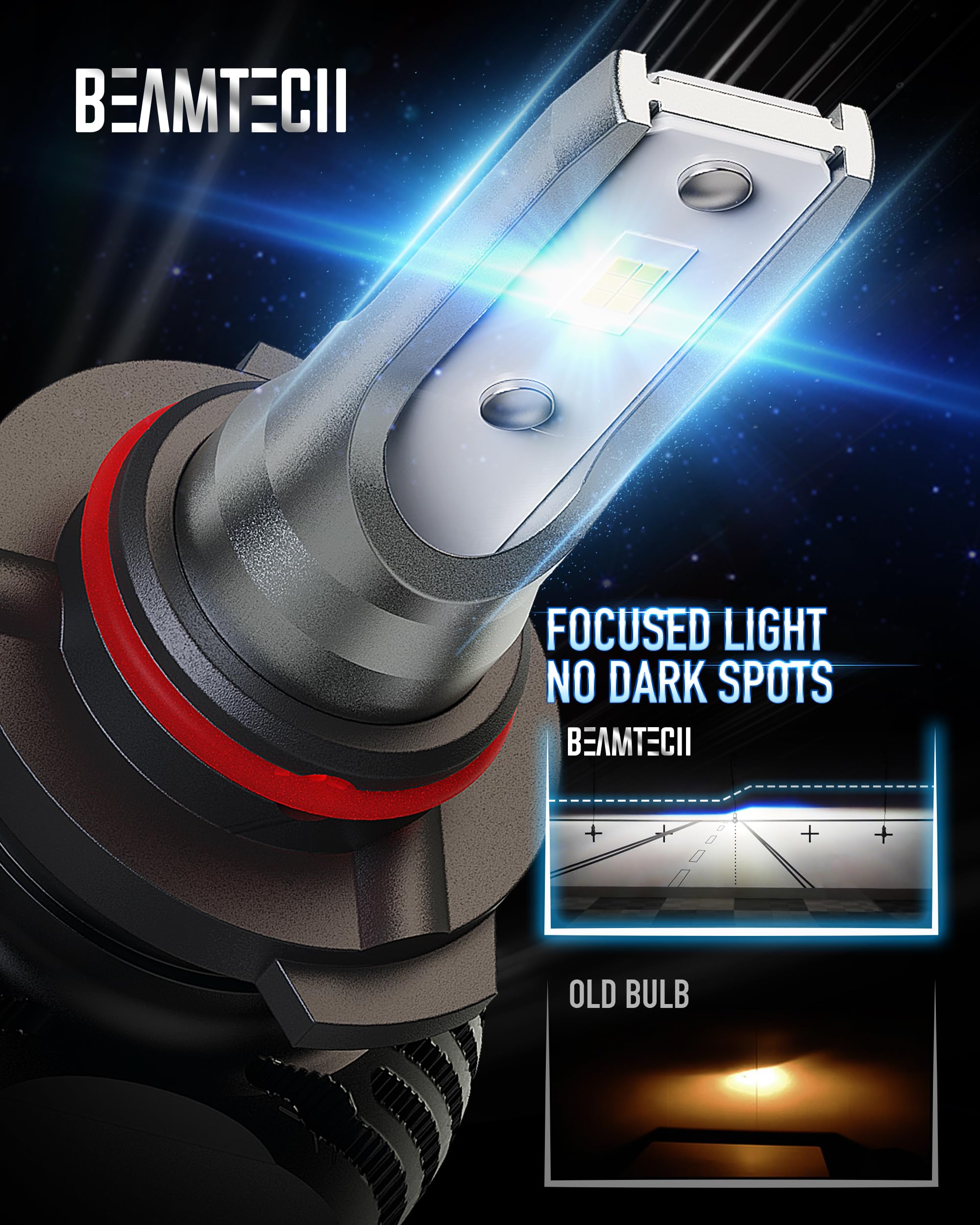 BEAMTECH 9005 H11 Bulbs Combo - S1 Series Fanless Fog Light, 6500K Xenon White, Aluminum, 4 Bulbs