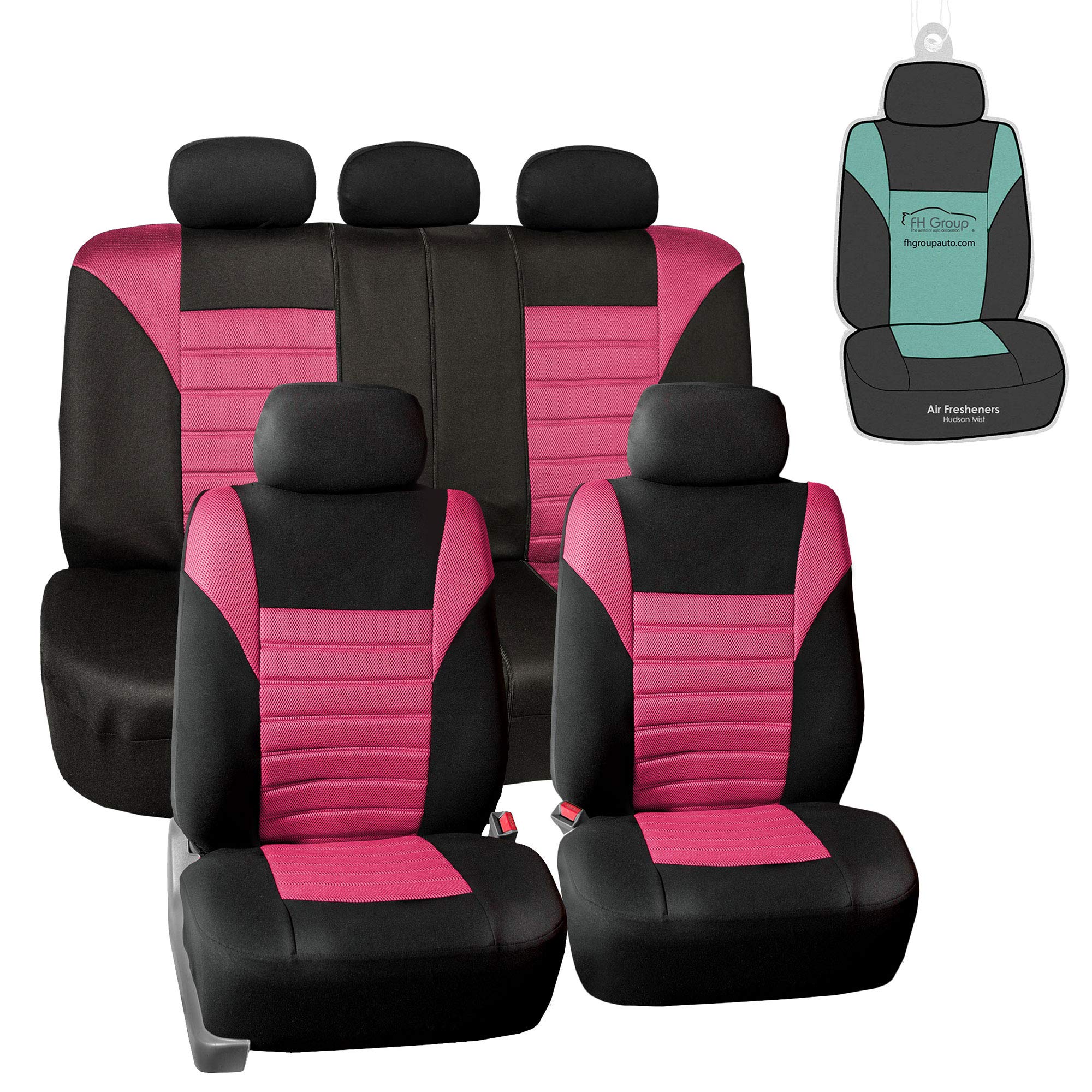 Fh Group Automotive Car Seat Covers Full Set Premium 3D Air Mesh Pink And Black Seat Covers, Airbag Compatible And Split Bench C