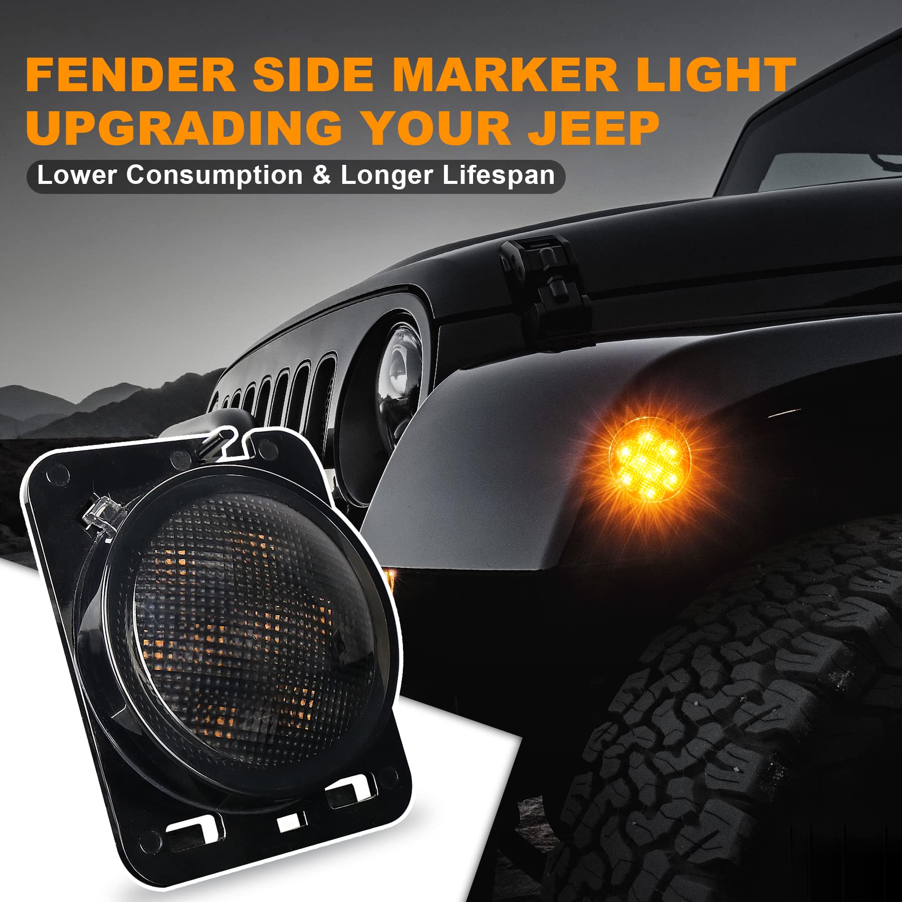 Pxpart Smoke Lens Led Side Marker Front Fender Amber Turn Signal Parking Lights For Jeep Wrangler 2007-2017