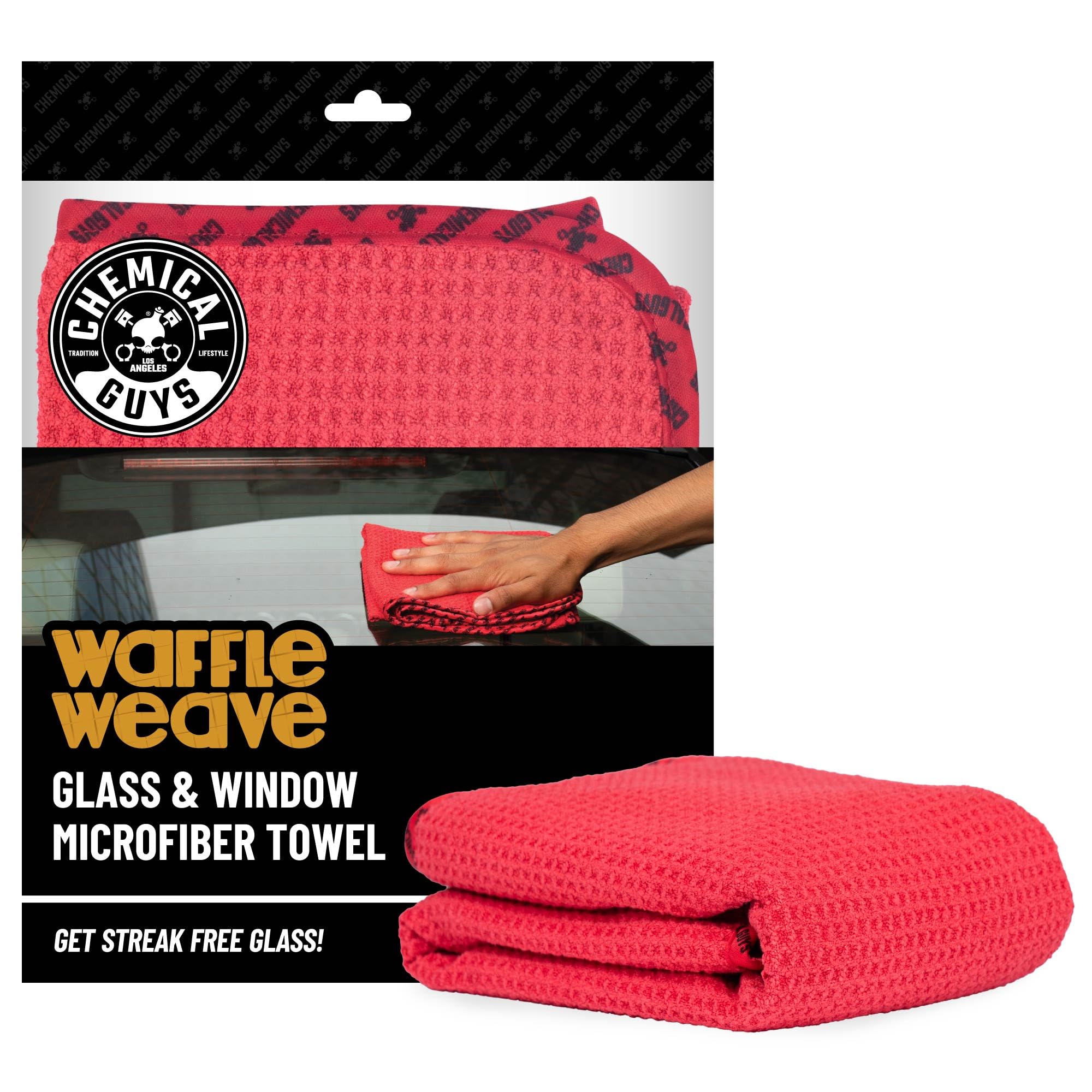Chemical Guys Waffle Weave For Home & Auto Glass, Windows, Mirrors & More, Red (24 X 16 Inches)