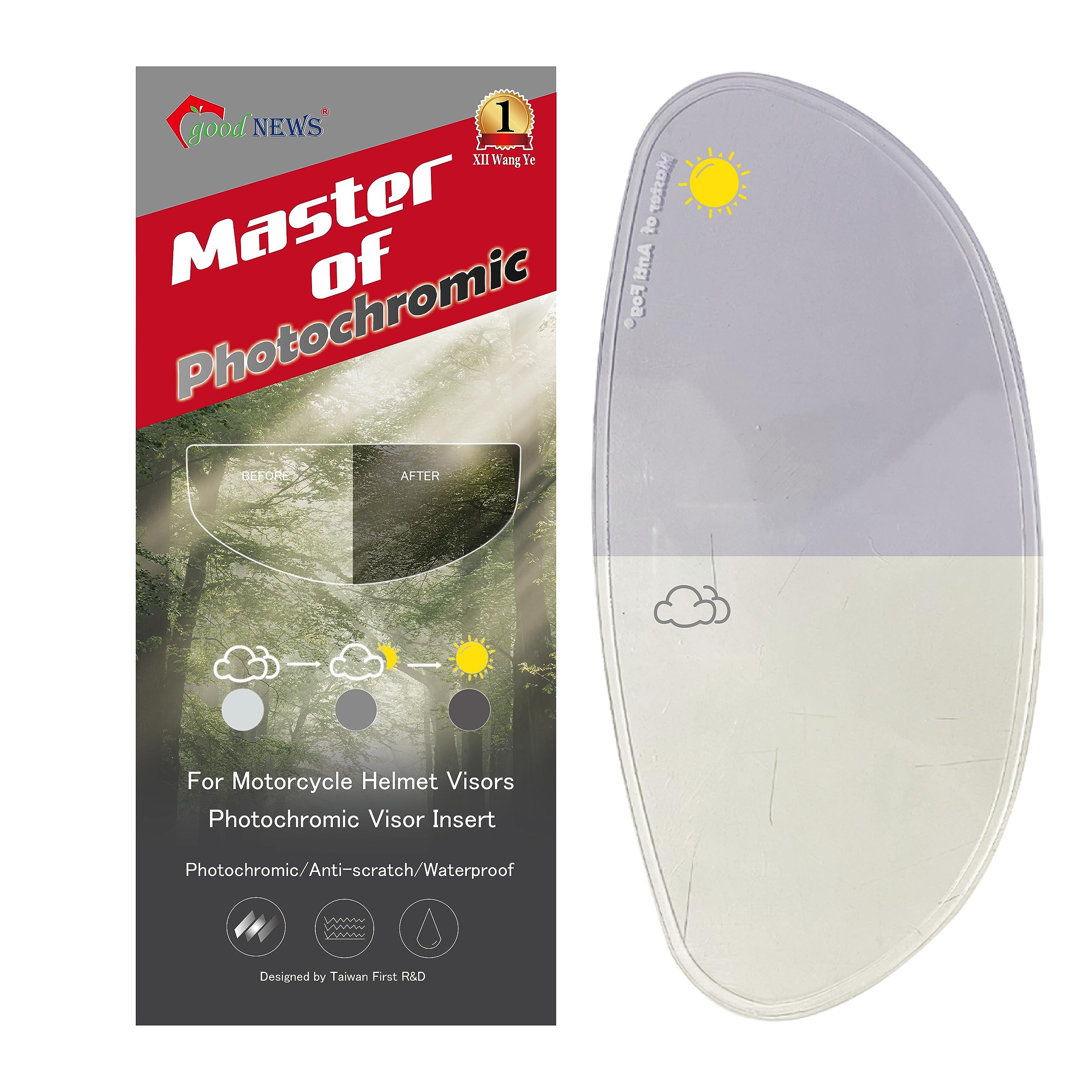 XII WY Motorcycle 3/4 open face Helmet Shield Insert - Photochromic Anti-Fog Film, Transitional Visor, Clear to Indigo Tint, Sun