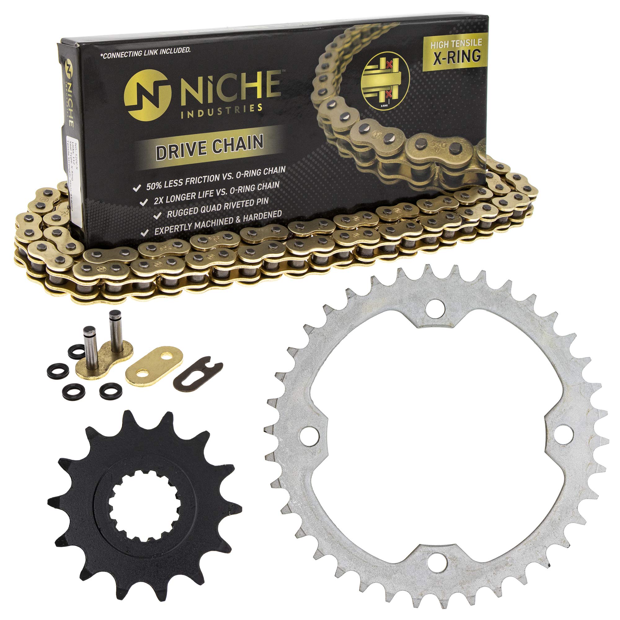 Niche Drive Sprocket Chain Combo For Yamaha Raptor 700 Yfz450R Front 14 Rear 38 Tooth 520V-X X-Ring 98 Links