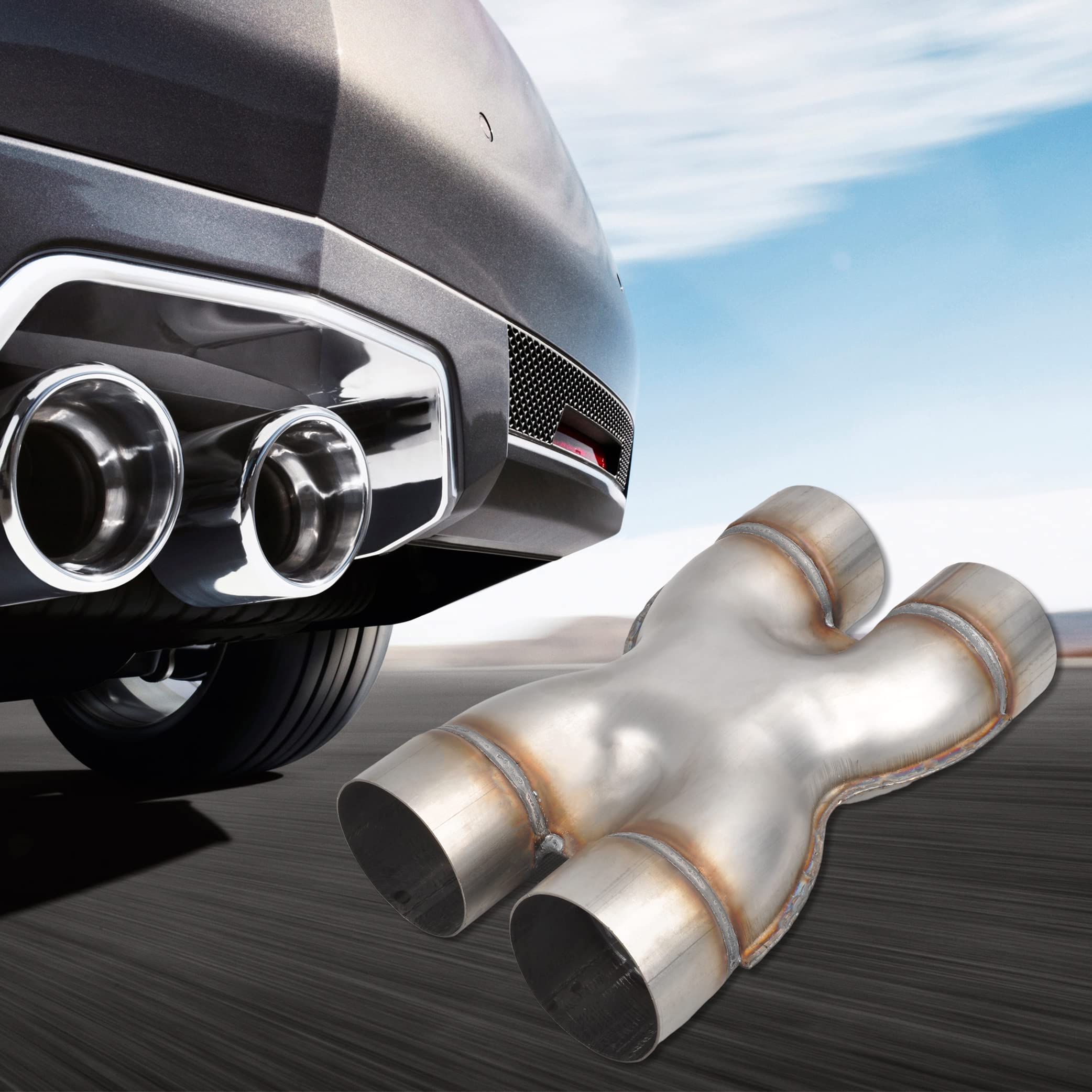 Fgjqefg T409 Stainless Steel X Pipe 3'' Inch Id Dual To 3'' Inch Id Dual Stamped Exhaust Adapter Connector, Crossover X-Pipe,Overall Length: Approx. 12, Universal