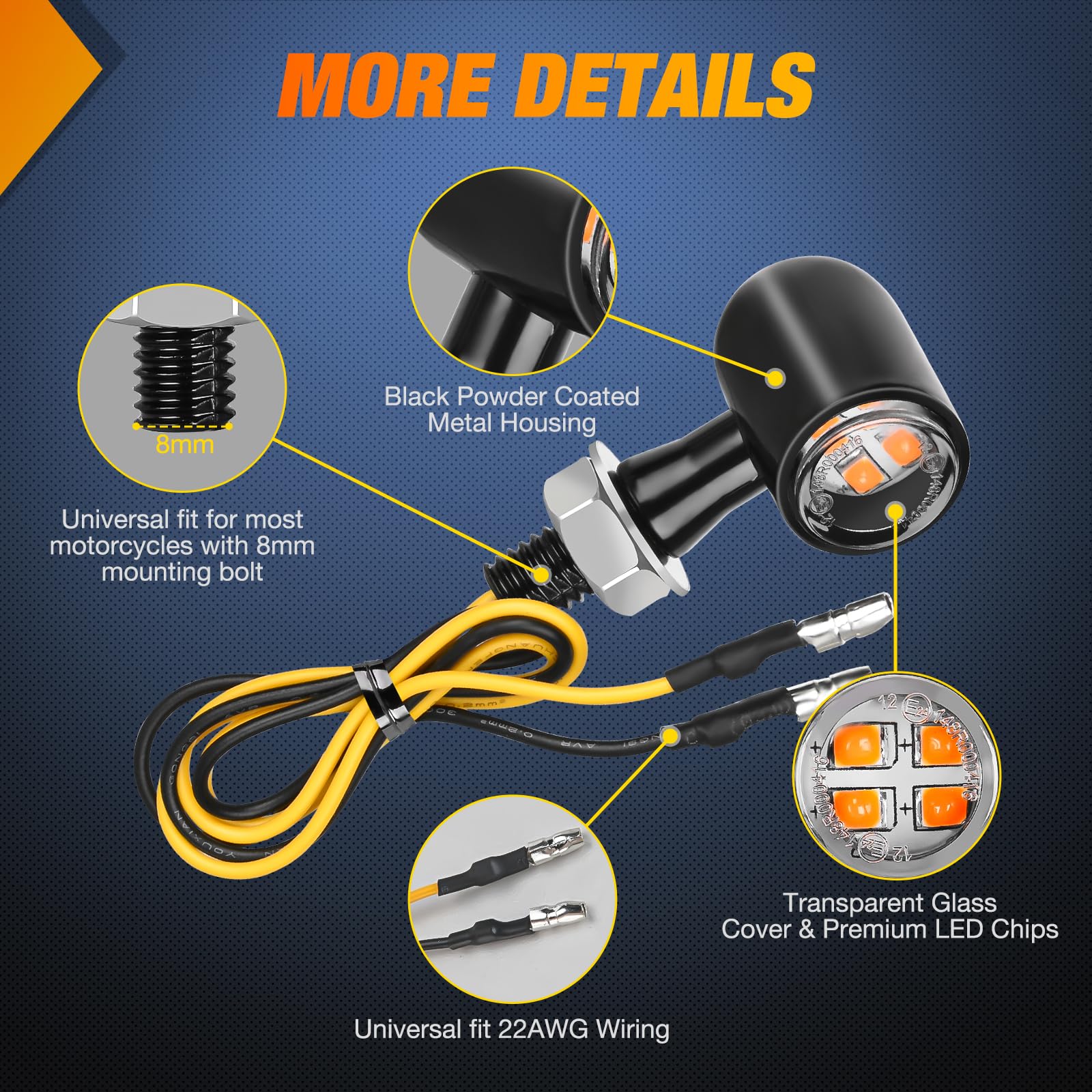 Nilight Motorcycle Led Turn Signals Front Indicator Light Yellow Beam Mini Size Blinkers Compatible With Harley Honda Kawasaki S