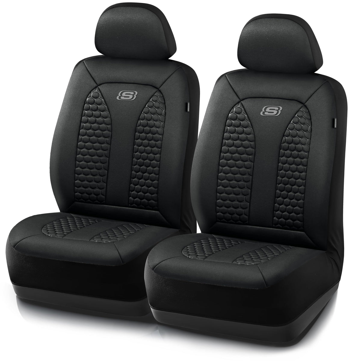 Skechers Memory Foam Car Seat Covers, Hexcomb Breathable Thick Seat Covers Black Two Front Seat Covers, Airbag Compatible, Autom