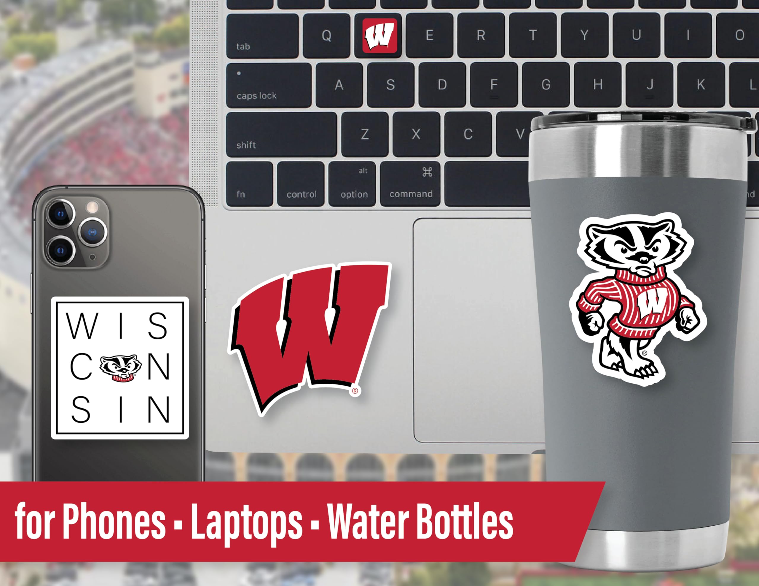 University Of Wisconsin Stickers For Gift, Car, Water Bottle, Laptop, And Phone For Uw Football Fans And University Graduates (W