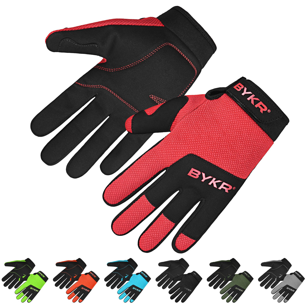 Bykr All-Weather Motorcycle Gloves For Men & Women - Protection For Dirt Bike, Bmx, Mx, And Atv Riding - Red M