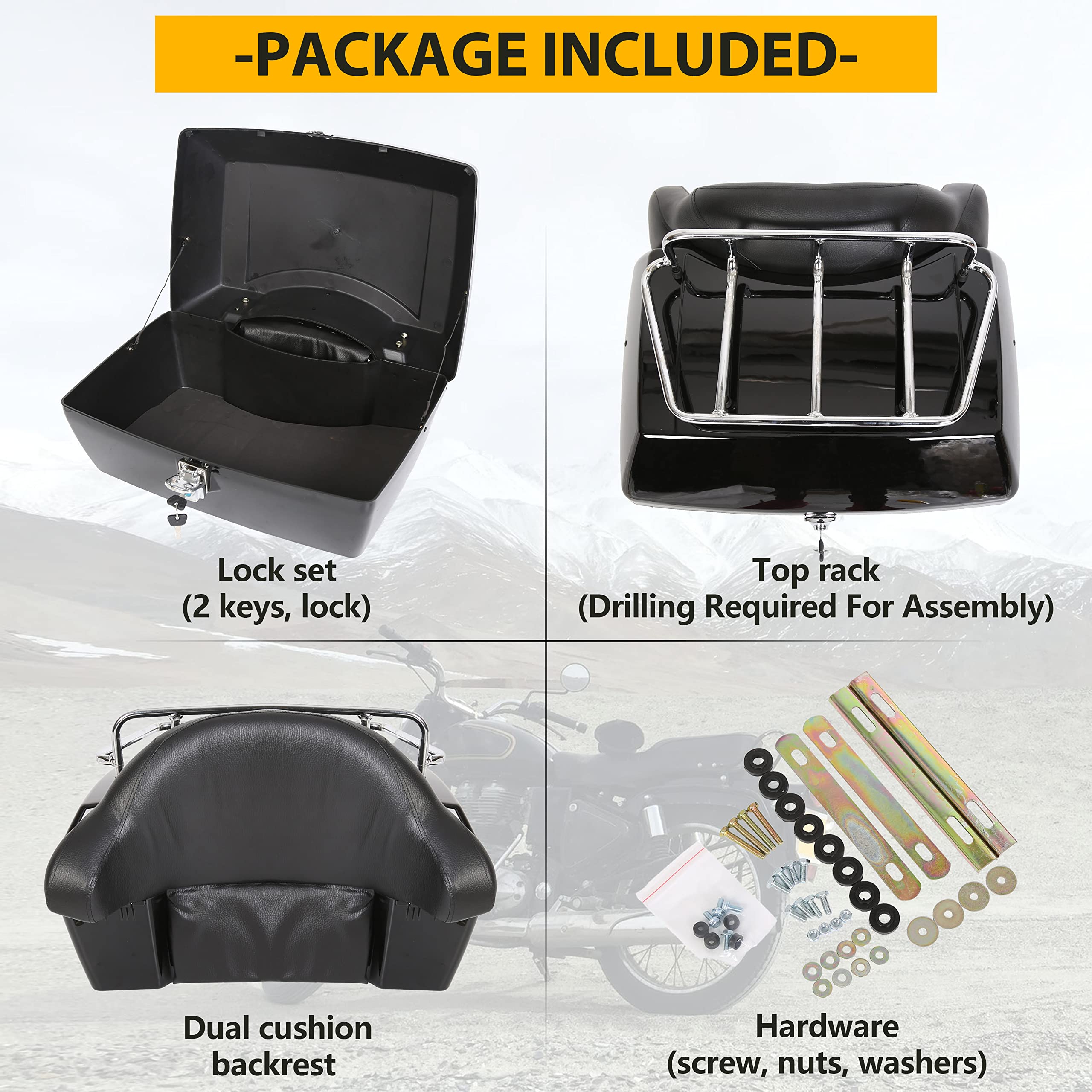 7BLACKSMITHS Universal Motorcycle Trunk Tour Pack - Black ABS Luggage for Harley, Honda, Yamaha - One Size, Model 8542069660