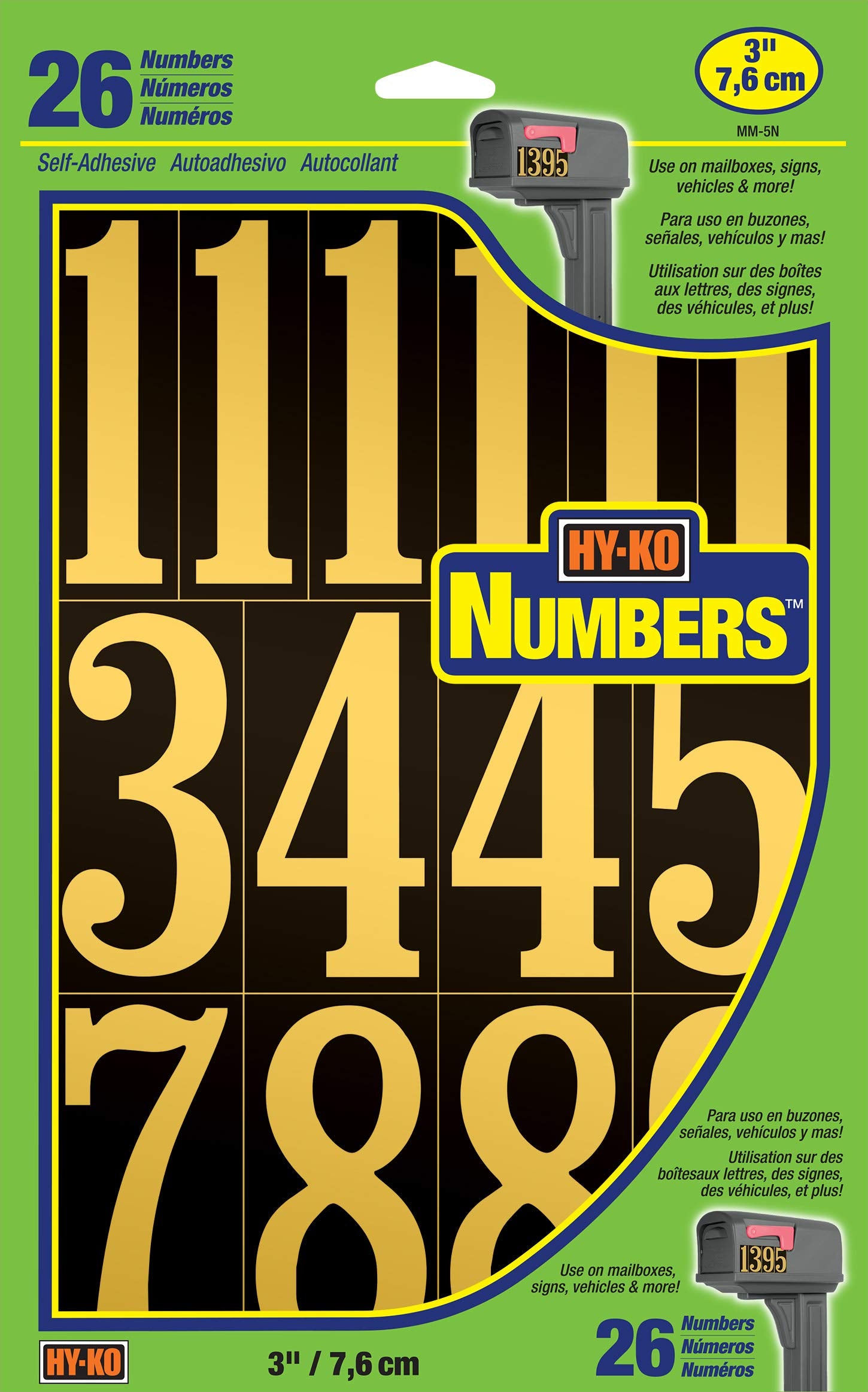 Hy-Ko Products Mm-5N Self Adhesive Vinyl Numbers 3'' High, Black & Gold, 26 Pieces