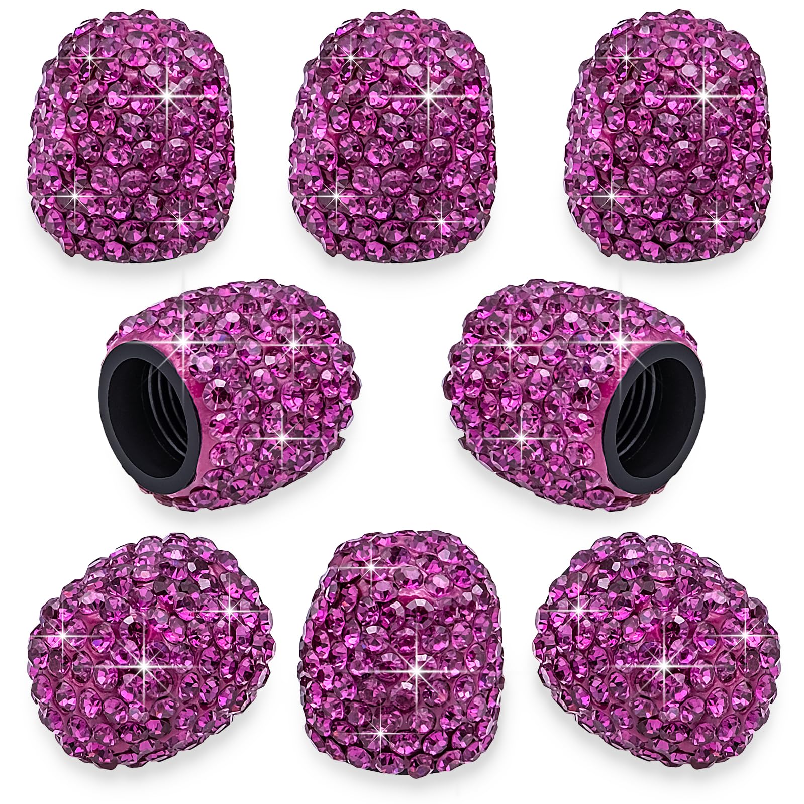 Meajoo 8Pcs Bling Crystal Diamond Tire Stem Valve Caps, Dustproof Universal Tire Valve Stem Covers For Cars, Suv, Trucks, Bikes,