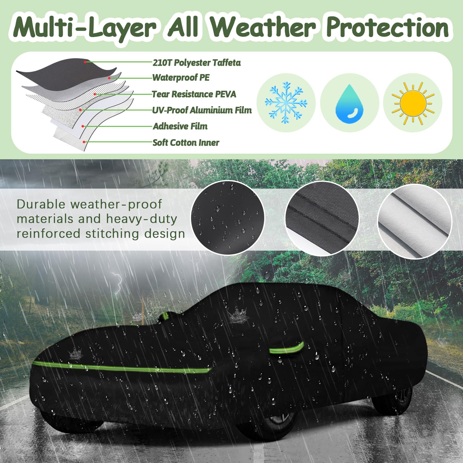 Car Covers For 1984-1996 Corvette C4, 6 Layers 210T Waterproof All Weather Rain Sun Uv Protection Outdoor Full C4 Car Cover With