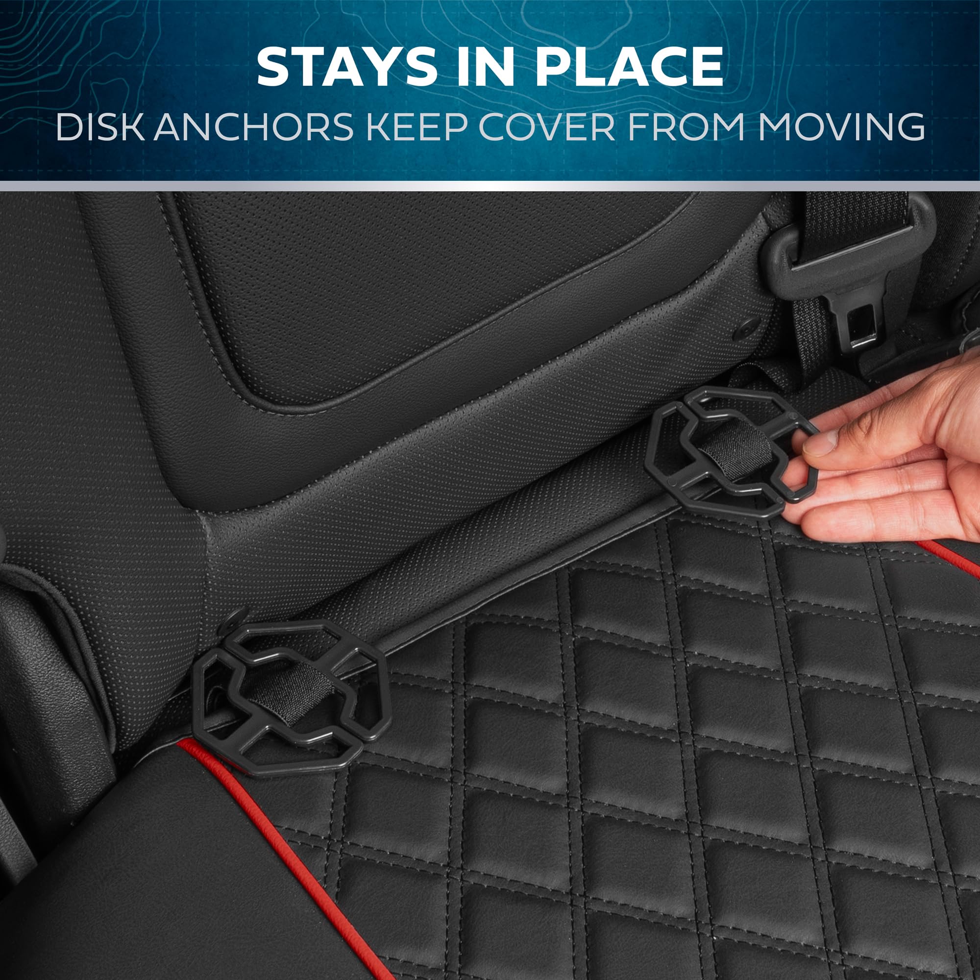 MotorBox Prestige Premium Seat Covers, Semi-Custom Fit Black/Red Car Seat Covers for Rear Bench Automotive Interior Cover for Ca