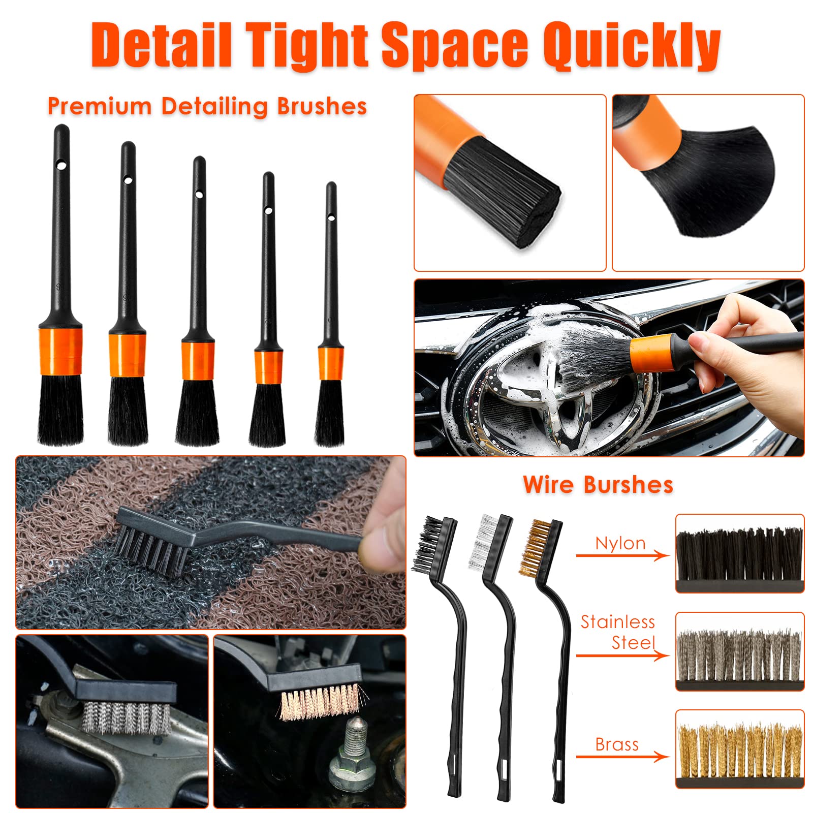 Vioview Car Detailing Kit Interior Cleaner, 17Pcs Car Cleaning Supplies With High Power Portable Car Vacuum, Detailing Brush Set