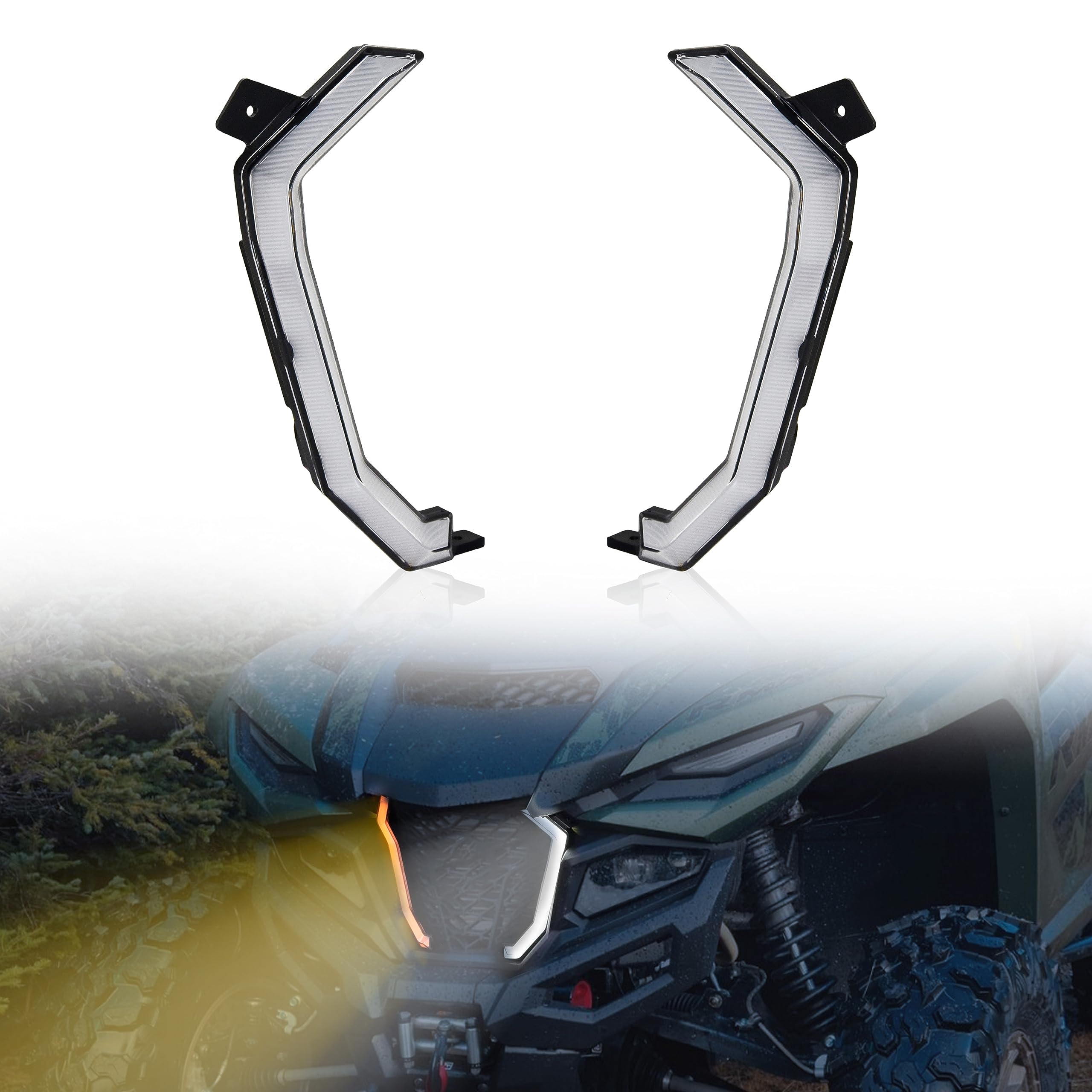 SAUTVS Front Grill Accent Fang Lights for Yamaha RMAX 1000, LED Grille Lights with Turn Signals Lamps for Yamaha Wolverine RMAX2