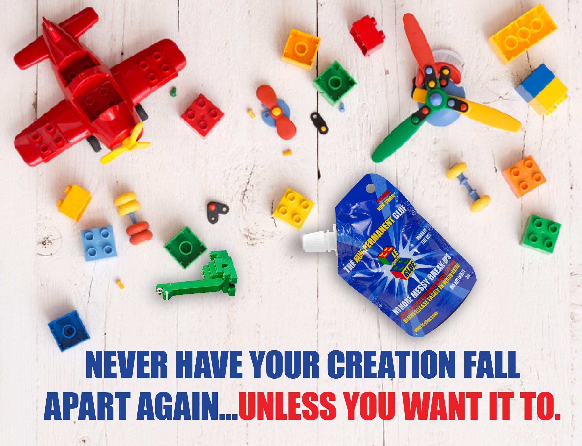 Le-Glue Temporary Adhesive - 3 Pack, Clear, Non-Toxic, Safe for Kids, Ideal for Plastic Building Blocks