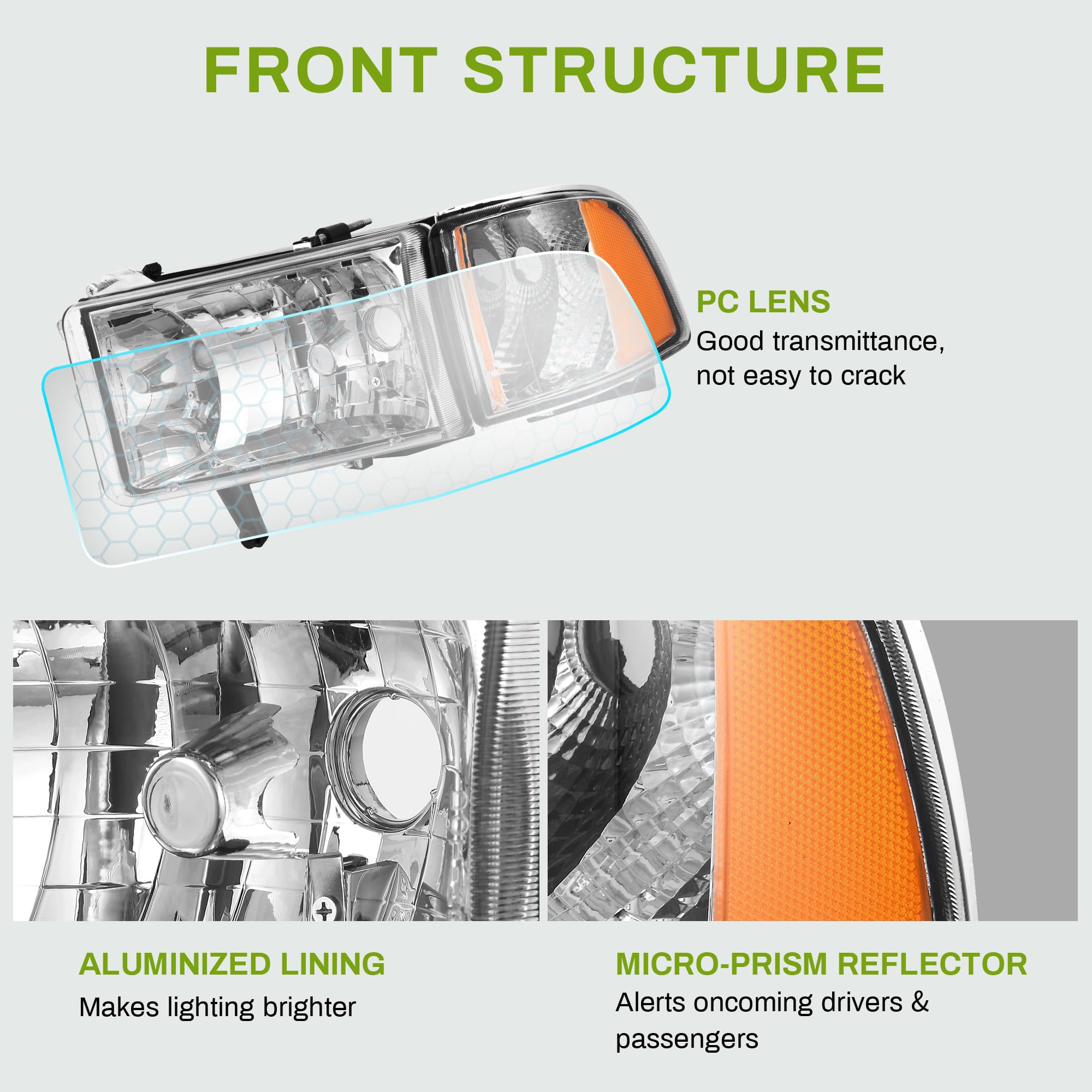 Autosaver88 Headlight Assembly Compatible With 1994-2001 Dodge Ram 1500/1994-2002 Dodge Ram Pickup 2500 3500 Chrome Housing Ambe
