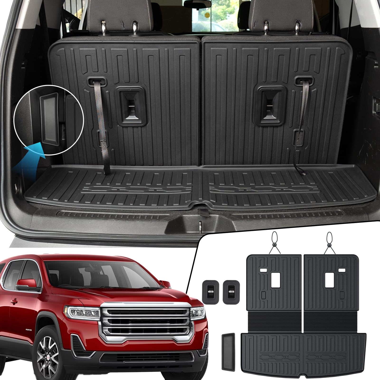 JOULARISE Cargo Mat Backrest Mats 2-in-1 Design for 2017-2023 GMC Acadia 6/7 Seats Accessories, All-Weather TPE Trunk Mat Cargo 