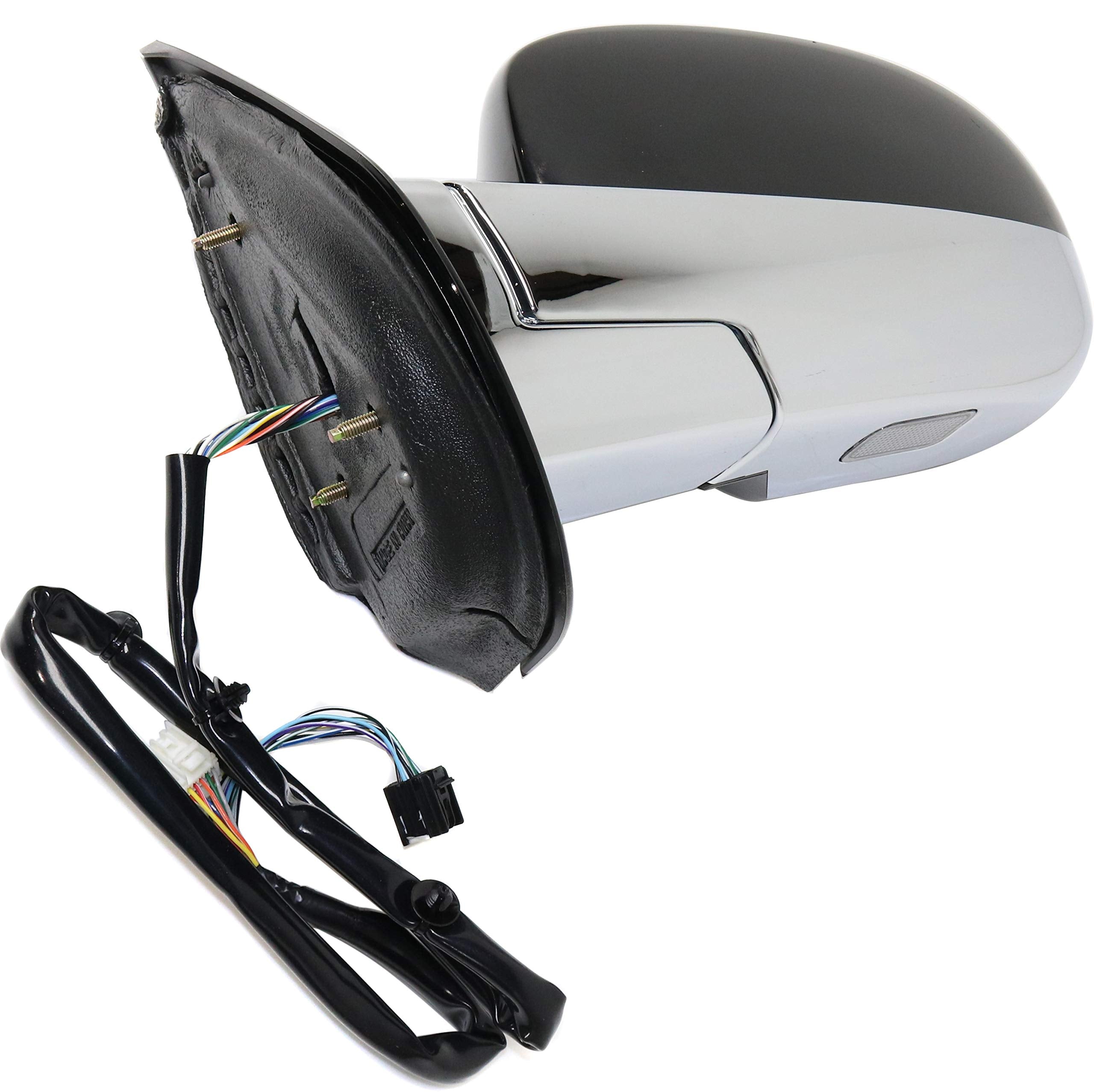 Kool Vue Driver Side Power Heated Mirror for Cadillac Escalade Escalade ESV 2007-2014 Power Fold With Signal Light, Memory & Puddle Lamp; Without Blind Spot Monitor Chrome