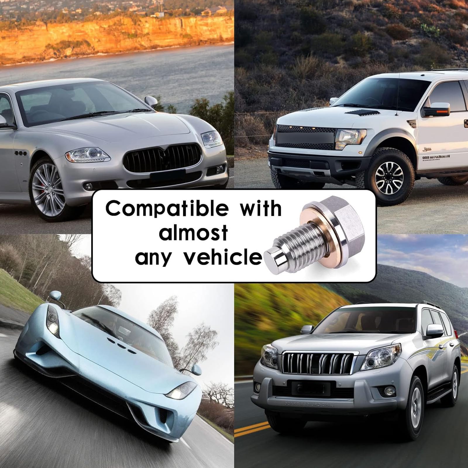 Miytsya Stainless Steel Sump Drain Nut Bolt, 1 PC M14x1.5 Magnetic Oil Drain Plug with 5 PCS Gaskets, Universal for Most Cars Fo