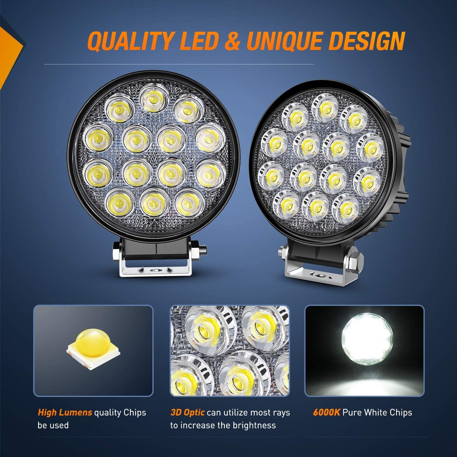 Nilight Led Pods 2Pcs 4.5Inch 42W 4200Lm Round Flood Light Off Road Fog Lights Driving Roof Led Light Bar Work Light For Atv Utv